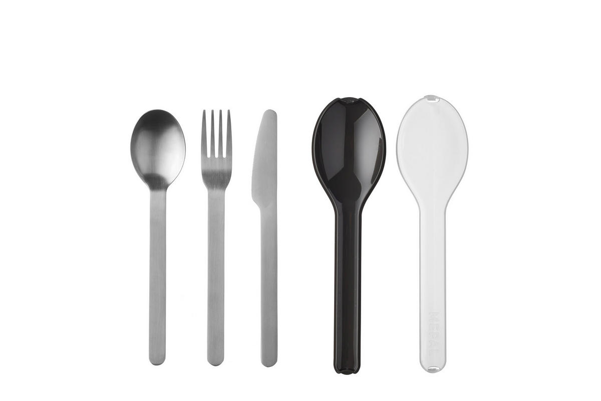 BESTECKSET ELLIPSE 3-teilig Edelstahl  - Silberfarben/Schwarz, KONVENTIONELL, Kunststoff/Metall (19,5/5,1/2,3cm) - Mepal