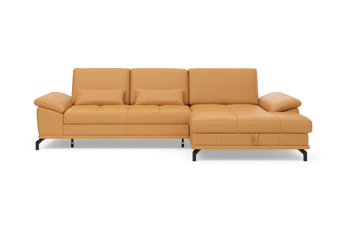 ROHOVÁ SEDAČKA, kůže, curry žlutá - černá/curry žlutá, Basics, kov/kůže (301/176cm) - Sit & More