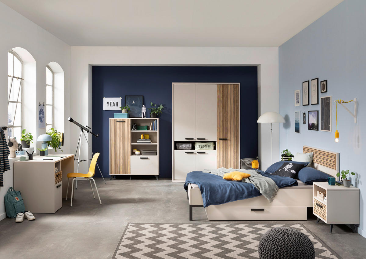 OMARA S KLASIČNIMI VRATI, barve hrasta, bež  - temno siva/barve hrasta, Moderno, leseni material (146/209/60cm) - Xora