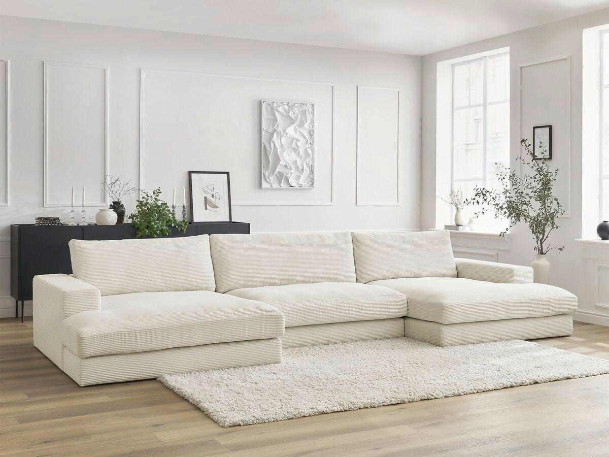 WOHNLANDSCHAFT LEONARD Beige Cord  - Beige/Schwarz, MODERN, Kunststoff/Textil (159/404/159cm)