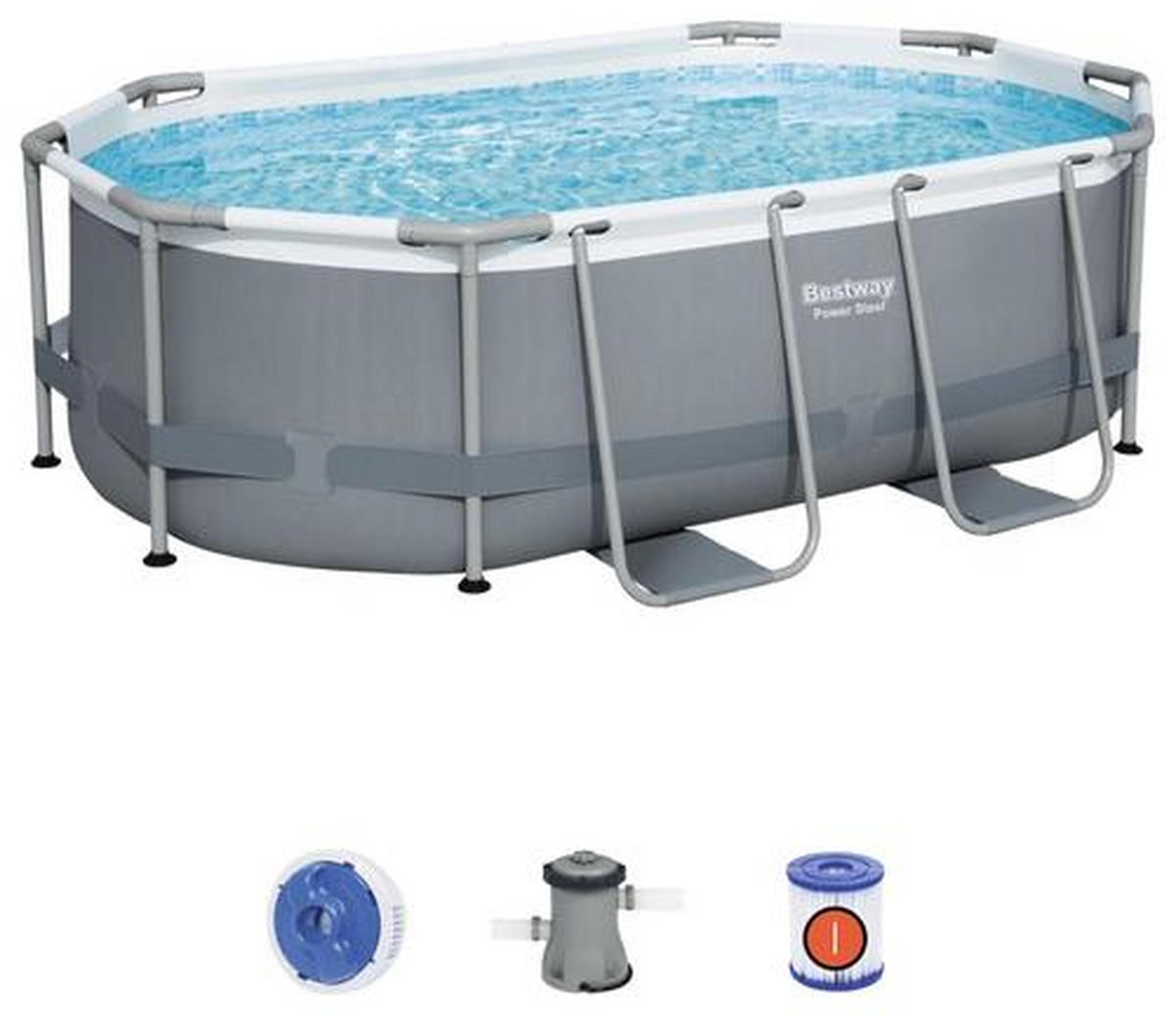 BAZÉN 305/200/84 cm - šedá/bílá, Basics, kov/plast (305/200/84cm) - Bestway