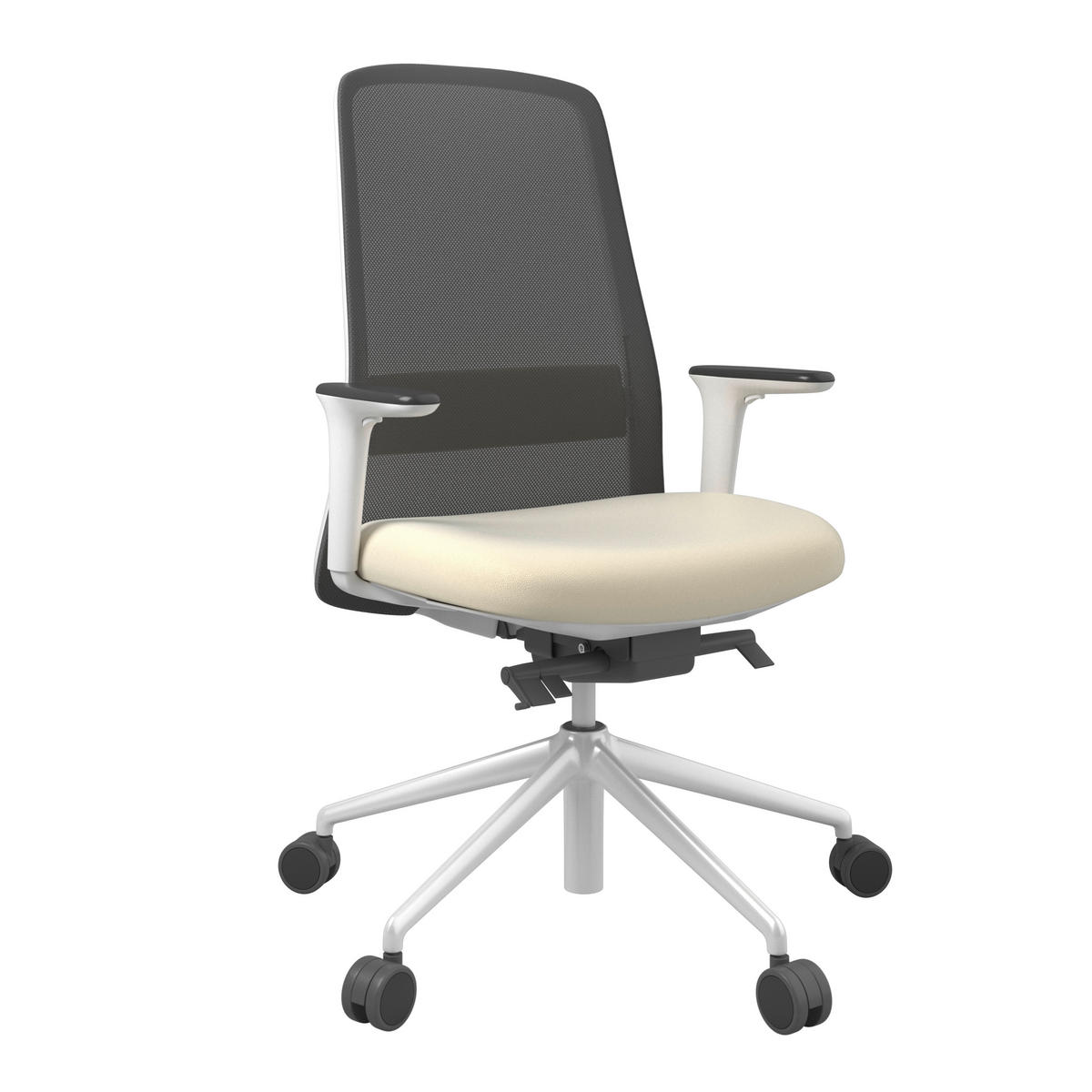 DREHSTUHL Schwarz, Weiß, Beige  - Beige/Schwarz, MODERN, Leder/Kunststoff (70/103-115/70cm)