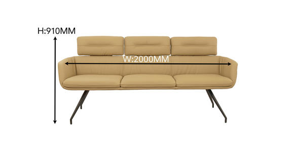 SITZBANK 200/91/70 cm Echtleder Schwarz, Karamell  - Karamell/Schwarz, Design, Leder/Metall (200/91/70cm) - Dieter Knoll