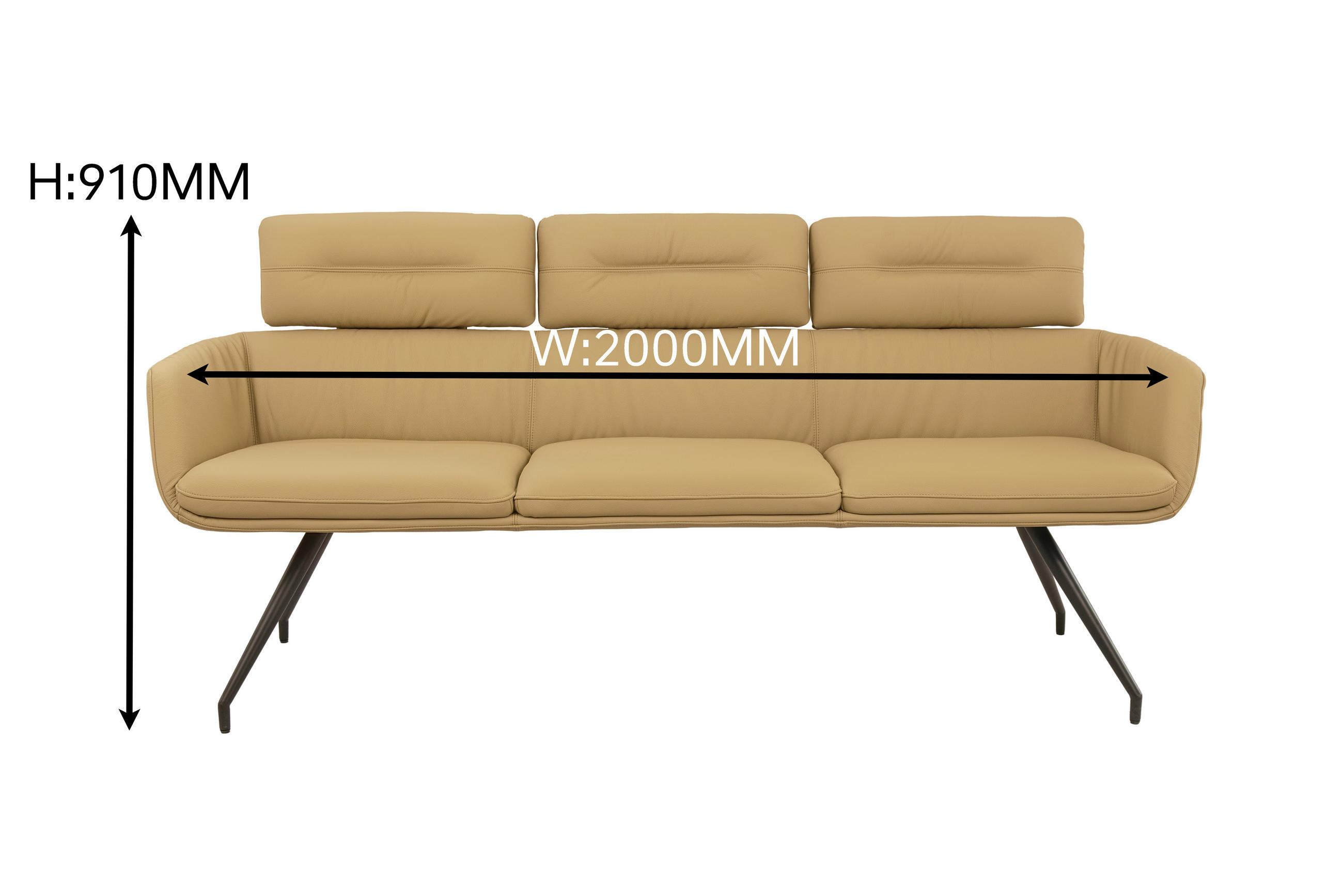 SITZBANK 200/91/70 cm Echtleder Karamell, Schwarz  - Karamell/Schwarz, Design, Leder/Metall (200/91/70cm) - Dieter Knoll