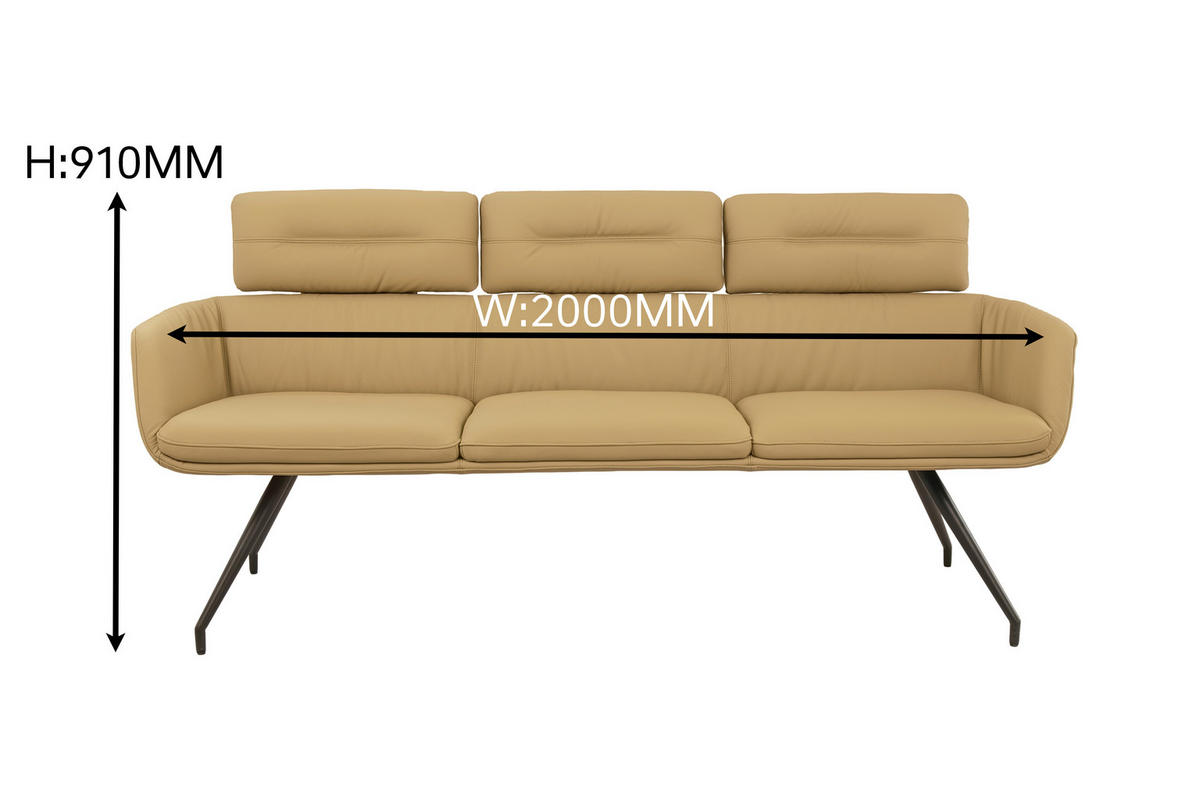 SITZBANK 200/91/70 cm Echtleder Schwarz, Karamell  - Karamell/Schwarz, Design, Leder/Metall (200/91/70cm) - Dieter Knoll