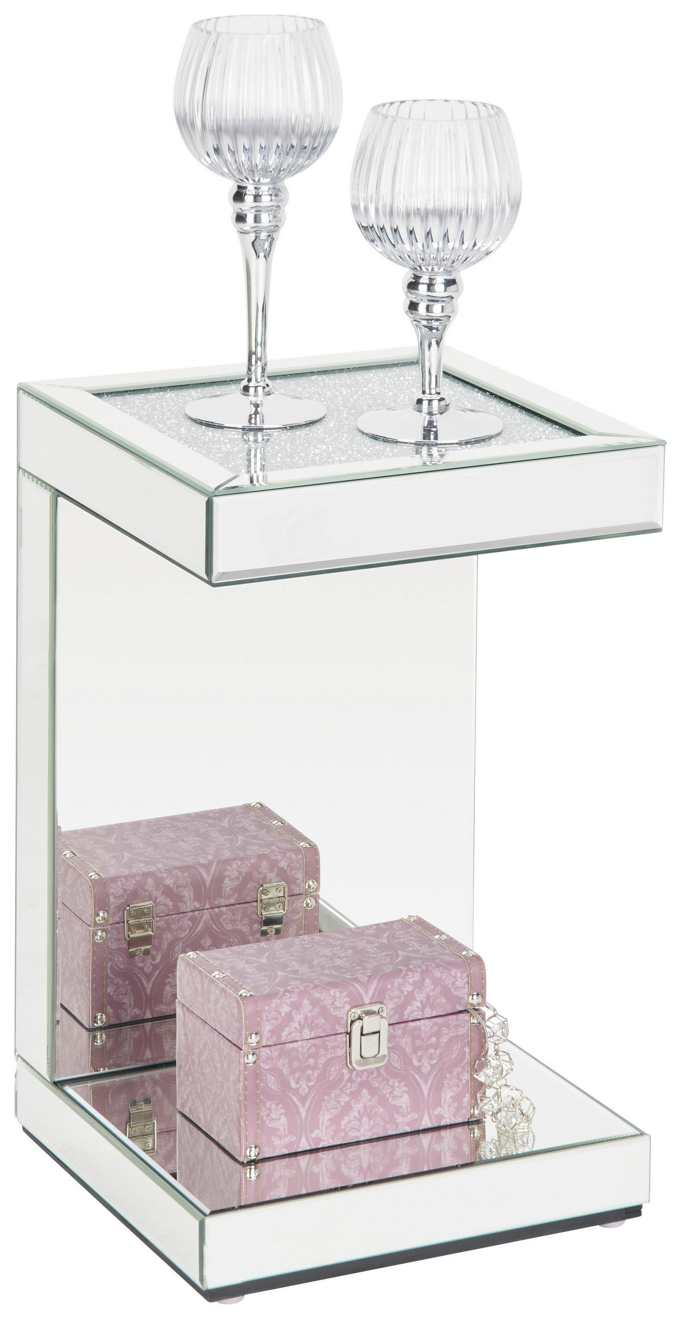 BEISTELLTISCH 30,5/30,5/50,5 cm Silberfarben rechteckig  - Silberfarben, Design, Glas/Holzwerkstoff (30,5/30,5/50,5cm) - Xora