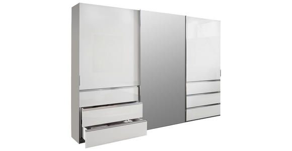 SCHWEBETÜRENSCHRANK 300/217/67 cm 3-türig Weiß - Chromfarben/Weiß, Design, Glas/Holzwerkstoff (300/217/67cm) - Novel