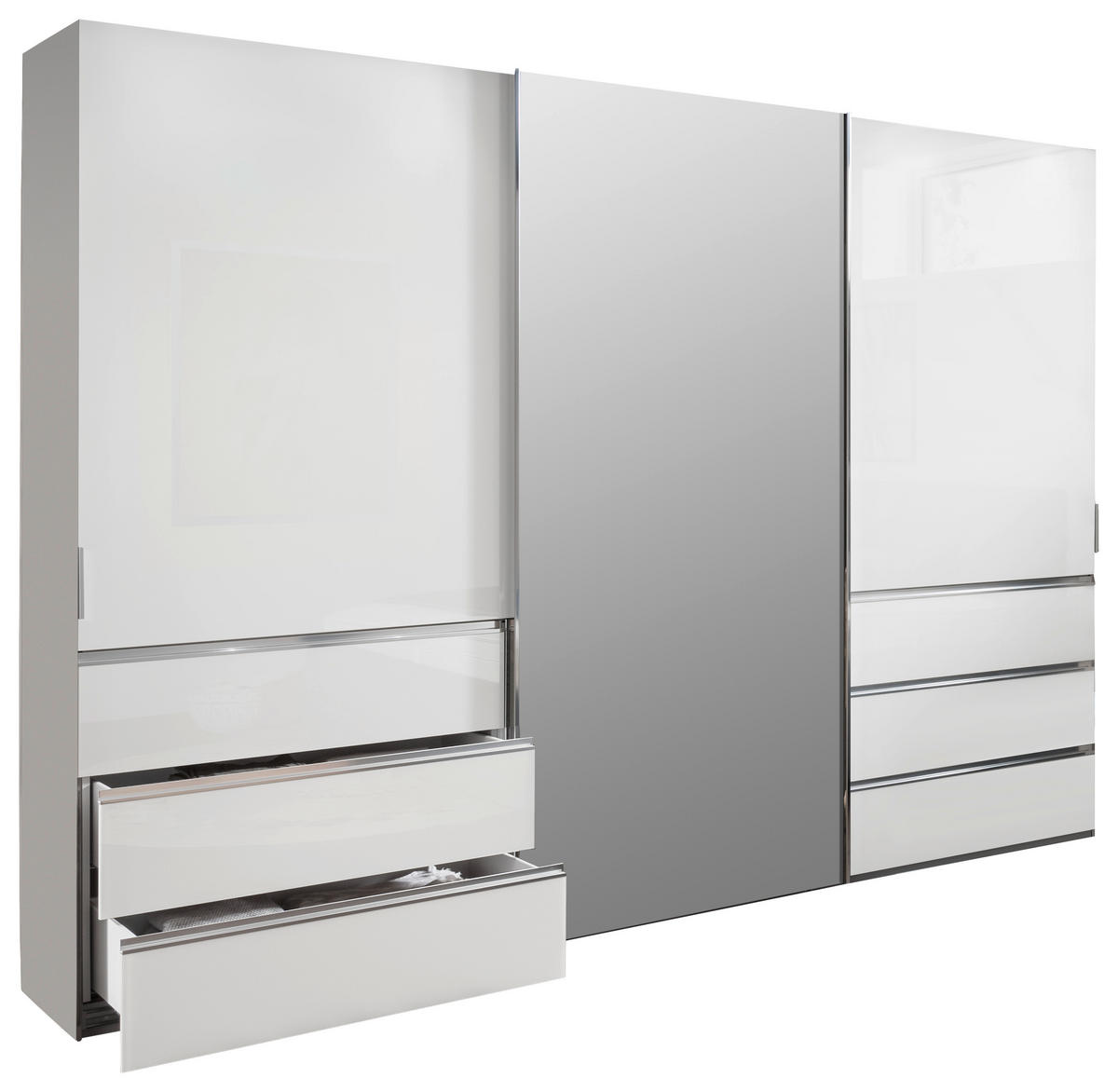 SCHWEBETÜRENSCHRANK in Weiss  - Chromfarben/Weiss, Design, Glas/Holzwerkstoff (300/236/67cm) - Novel