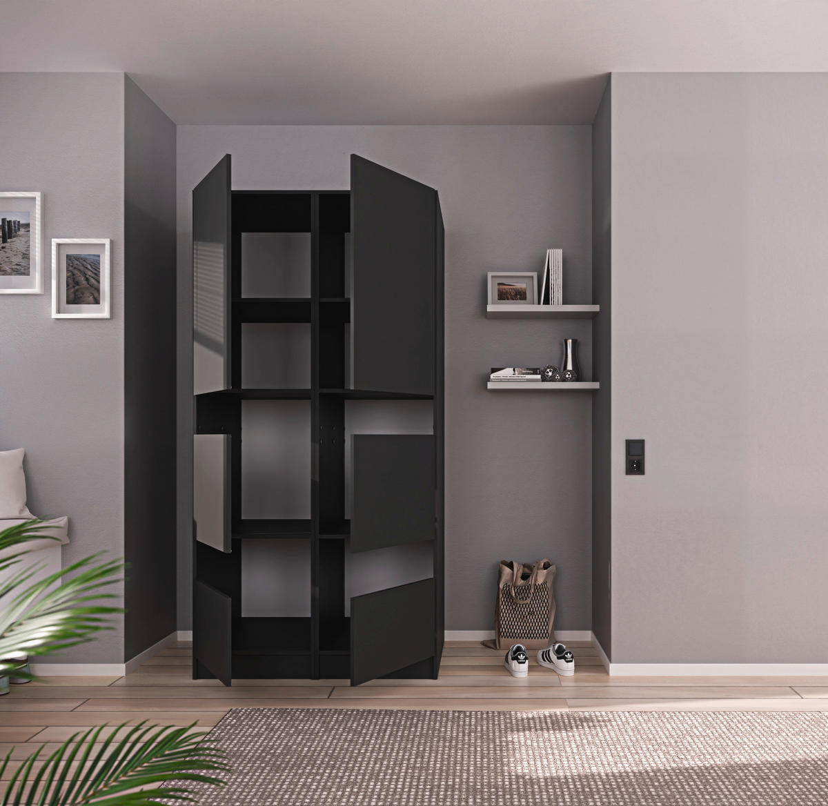 MEHRZWECKSCHRANK 50/200/68 cm  in Anthrazit  - Anthrazit/Schwarz, Design, Holzwerkstoff/Metall (50/200/68cm) - Milino