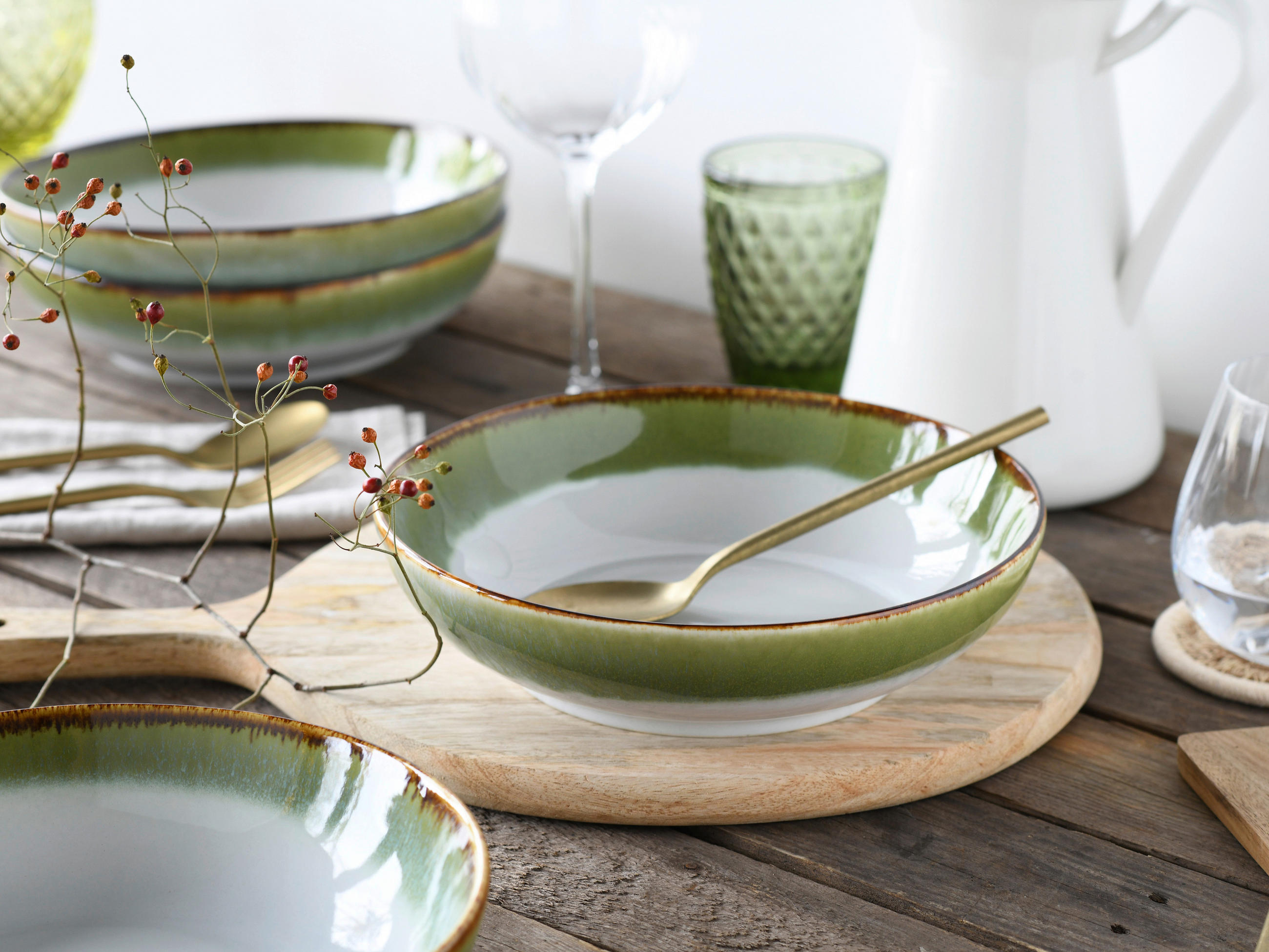 SKÅLSET 4 delar Cascade   - vit/grön, Design, keramik - Creatable