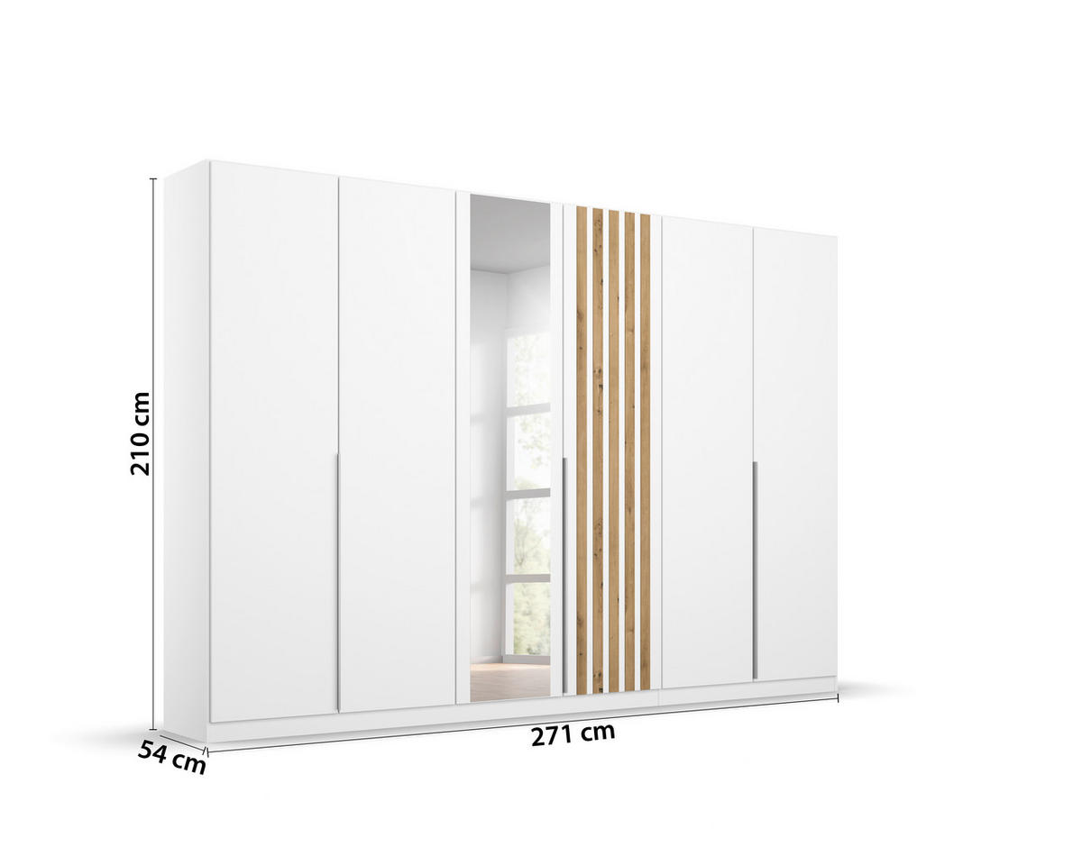GARDEROB MED GÅNGJÄRN 271/210/54 cm 6-dörrar - vit/aluminiumfärg, Modern, metall/trämaterial (271/210/54cm) - Rauch Möbel