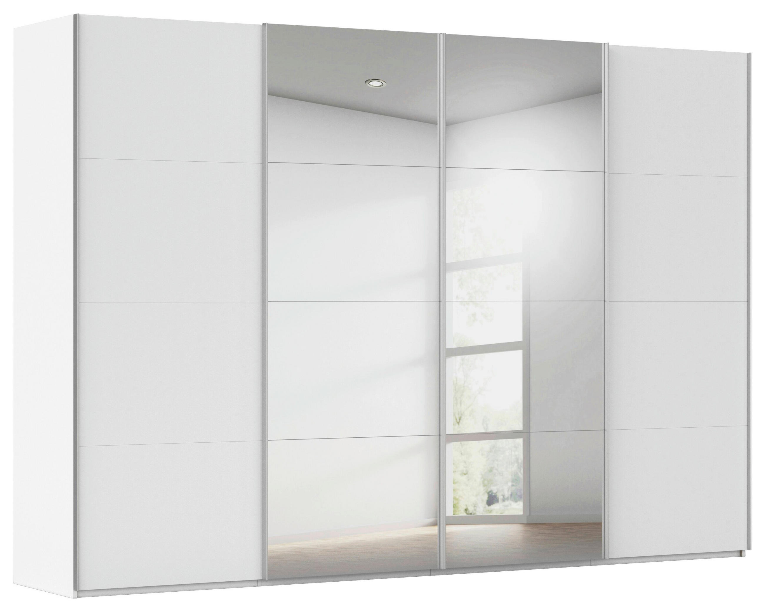 SCHWEBETÜRENSCHRANK 322/223/68 cm 4-türig Weiß  - Alufarben/Weiß, Basics, Glas/Holzwerkstoff (322/223/68cm) - Novel
