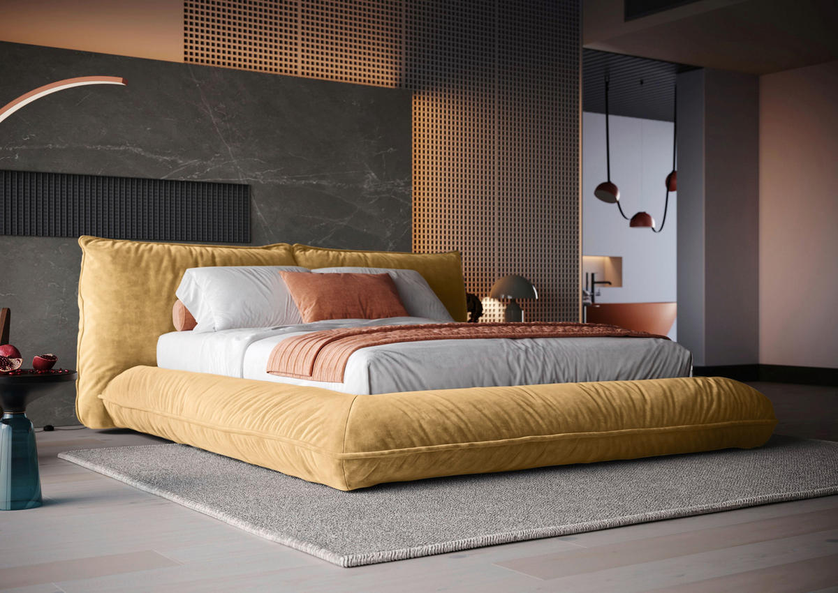 POLSTERBETT 180/200 cm,  in Senfgelb,  - Senfgelb/Schwarz, Design, Textil/Metall (180/200cm) - Belluti