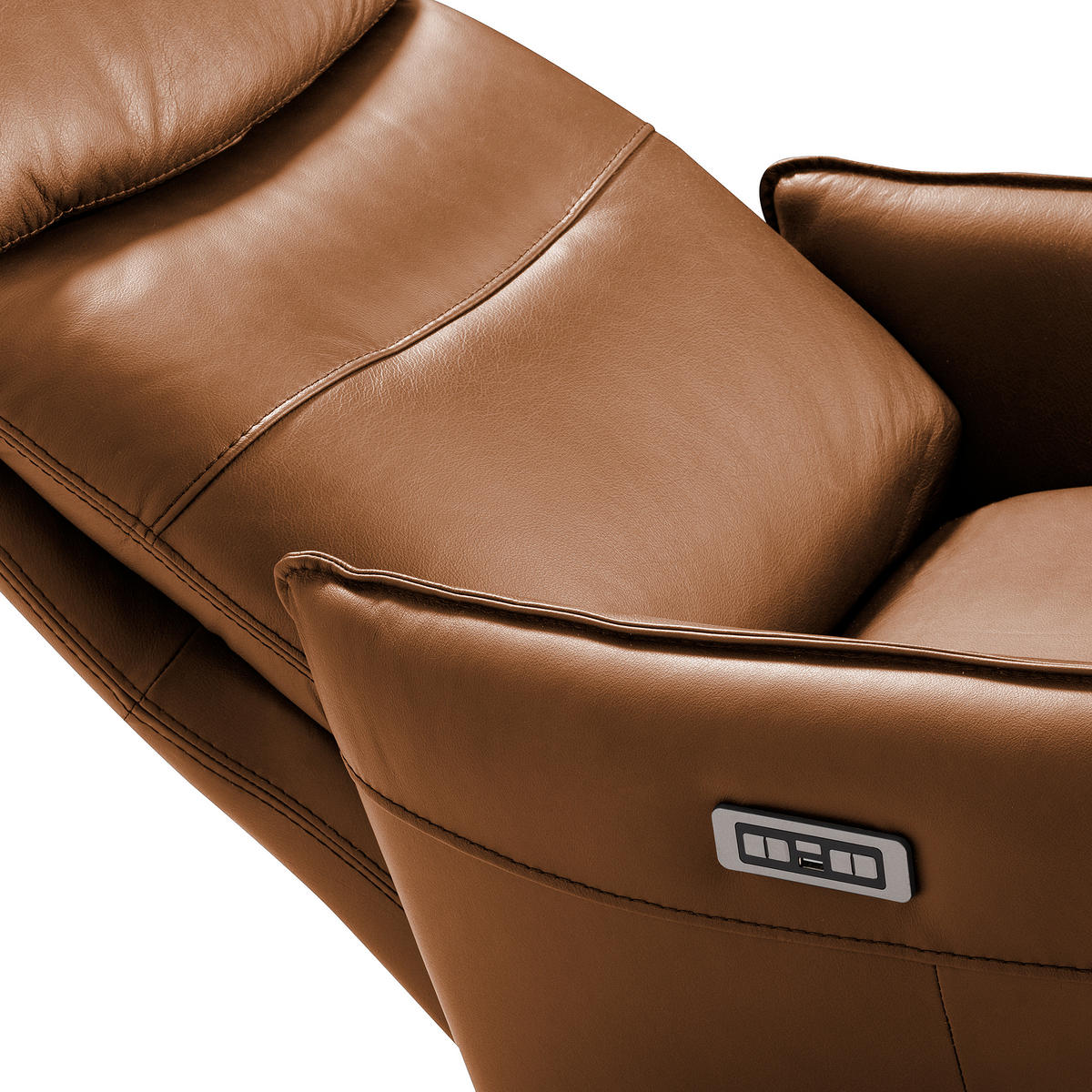 RELAXSESSEL in Leder Cognac  - Cognac/Schwarz, Design, Leder/Metall (77/107/88cm) - Livetastic