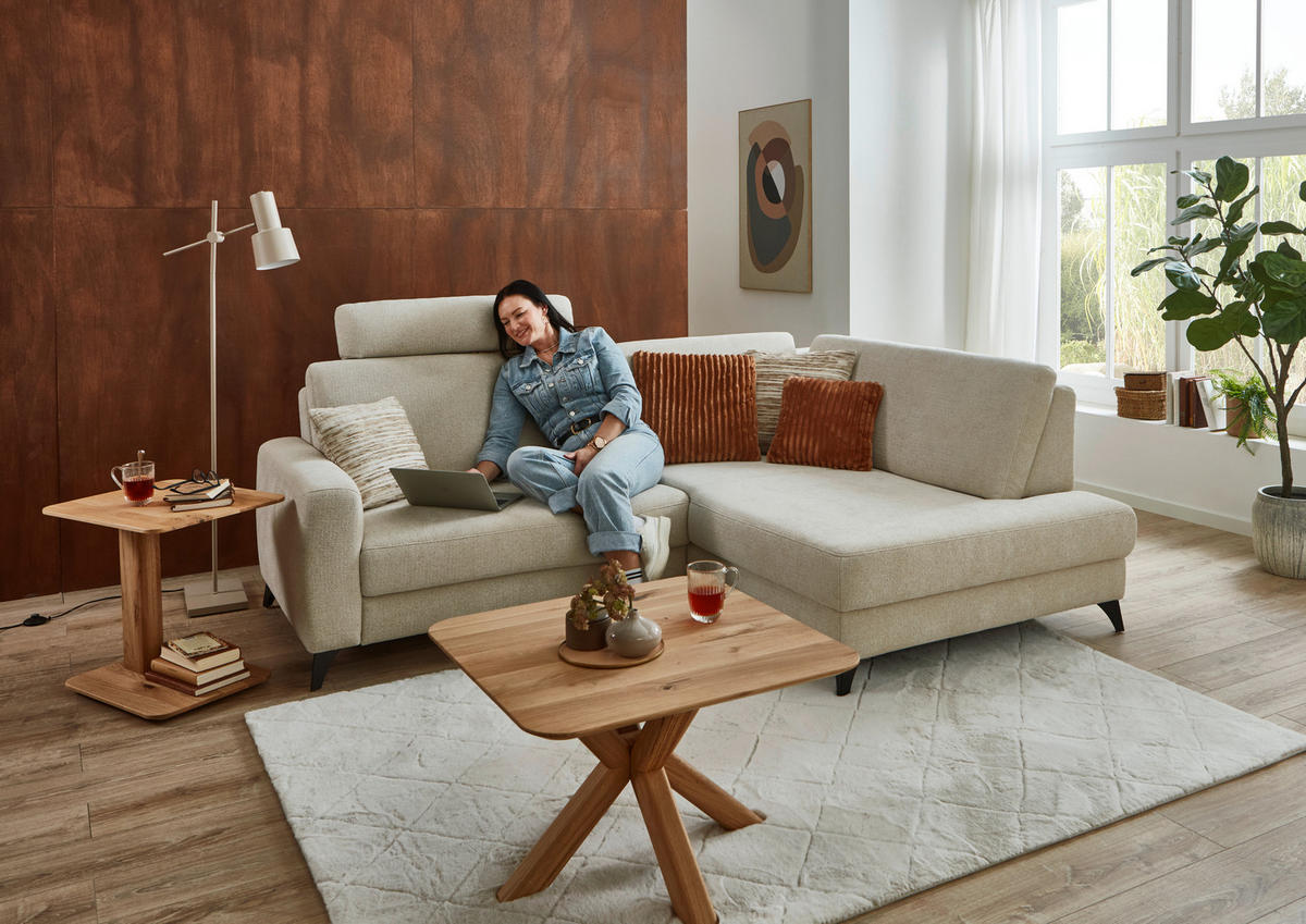 ECKSOFA Beige Chenille  - Beige/Schwarz, Design, Textil/Metall (239/182cm) - Valnatura