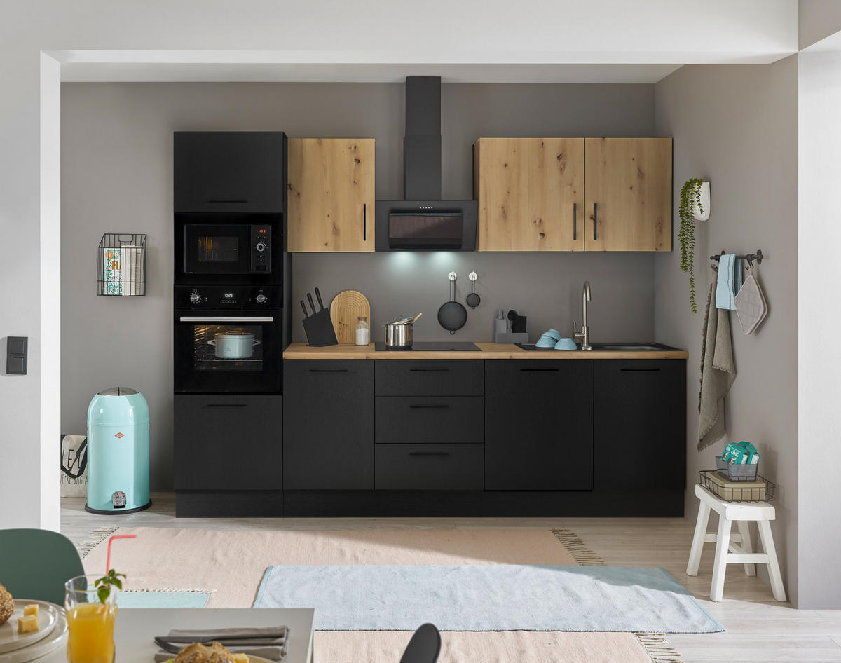 KÜCHENBLOCK 280 cm   in Schwarz, Eiche Artisan  - Schwarz/Eiche Artisan, Basics, Holzwerkstoff/Metall (280cm) - MID.YOU