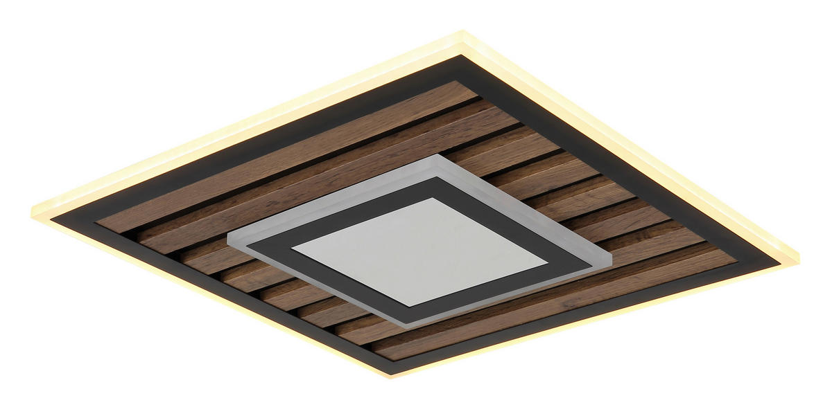 STROPNA LED-SVETILKA  WOODY //3000 K/230 V/ - črna/bela, Natur, kovina/umetna masa (40/40/6cm) - Globo
