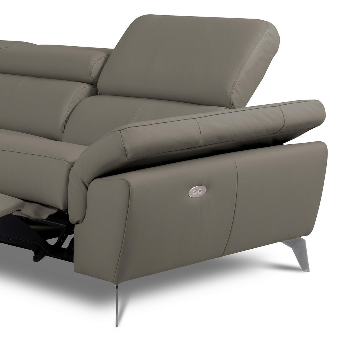 ECKSOFA SONO Schlammfarben Echtleder Lederlook Bettkasten, Armteilverstellung, Kopfteilverstellung  - Chromfarben/Schlammfarben, Design, Leder/Textil (252/179cm) - Livetastic