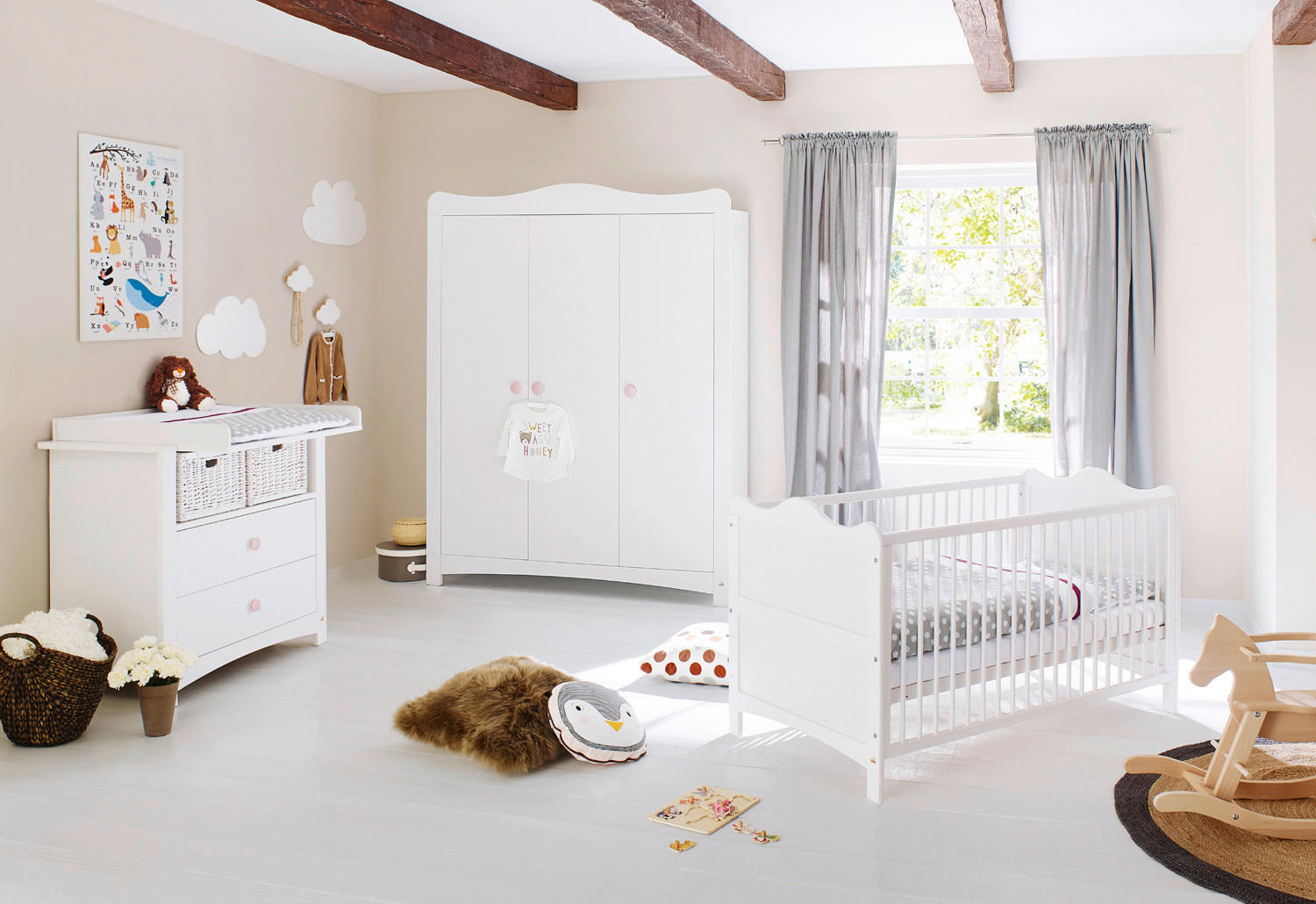 BABYZIMMER FLORENTINA  - Weiß, ROMANTIK / LANDHAUS, Holz/Holzwerkstoff - Pinolino