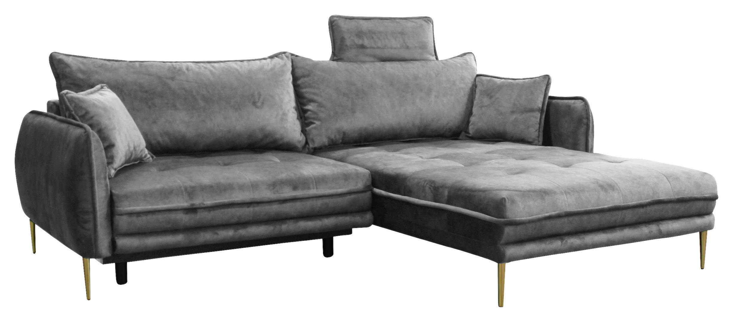 ECKSOFA Grau Velours  - Goldfarben/Grau, Design, Textil/Metall (264/196cm) - MID.YOU