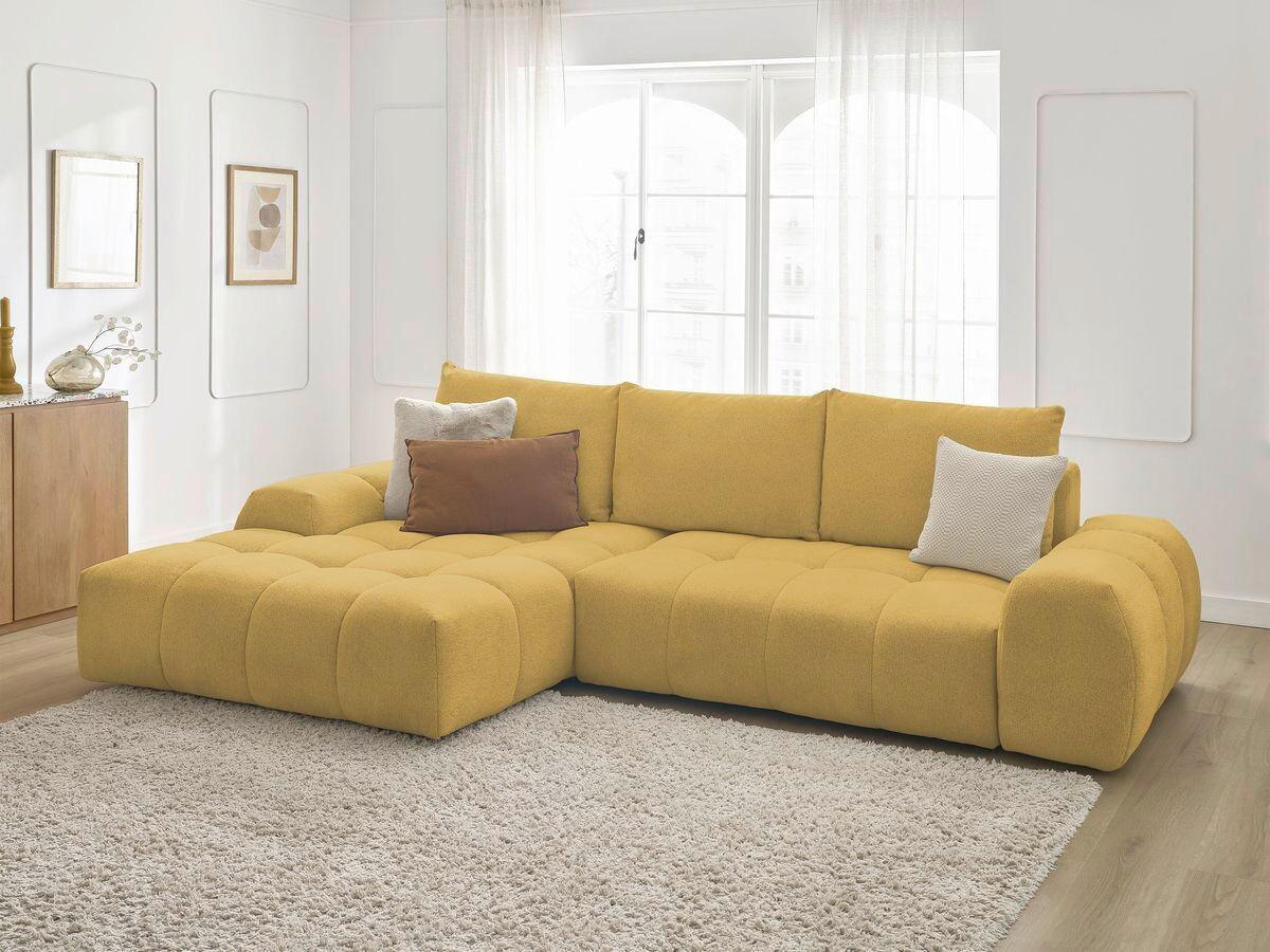 ECKSCHLAFSOFA EVEREST  mit Rücken echt, Armteil links, Armteil rechts Flachgewebe Gelb  - Gelb/Schwarz, MODERN, Kunststoff/Textil (180/318cm) - Livetastic