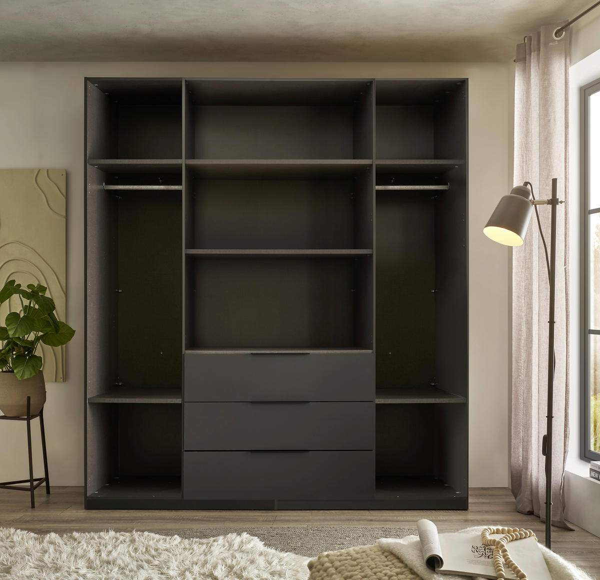 DREHTÜRENSCHRANK 200,5/225,5/60 cm,  in Graphitfarben, Hellgrau, 4-türig  - Hellgrau/Schwarz, MODERN, Holzwerkstoff/Kunststoff (200,5/225,5/60cm) - MID.YOU