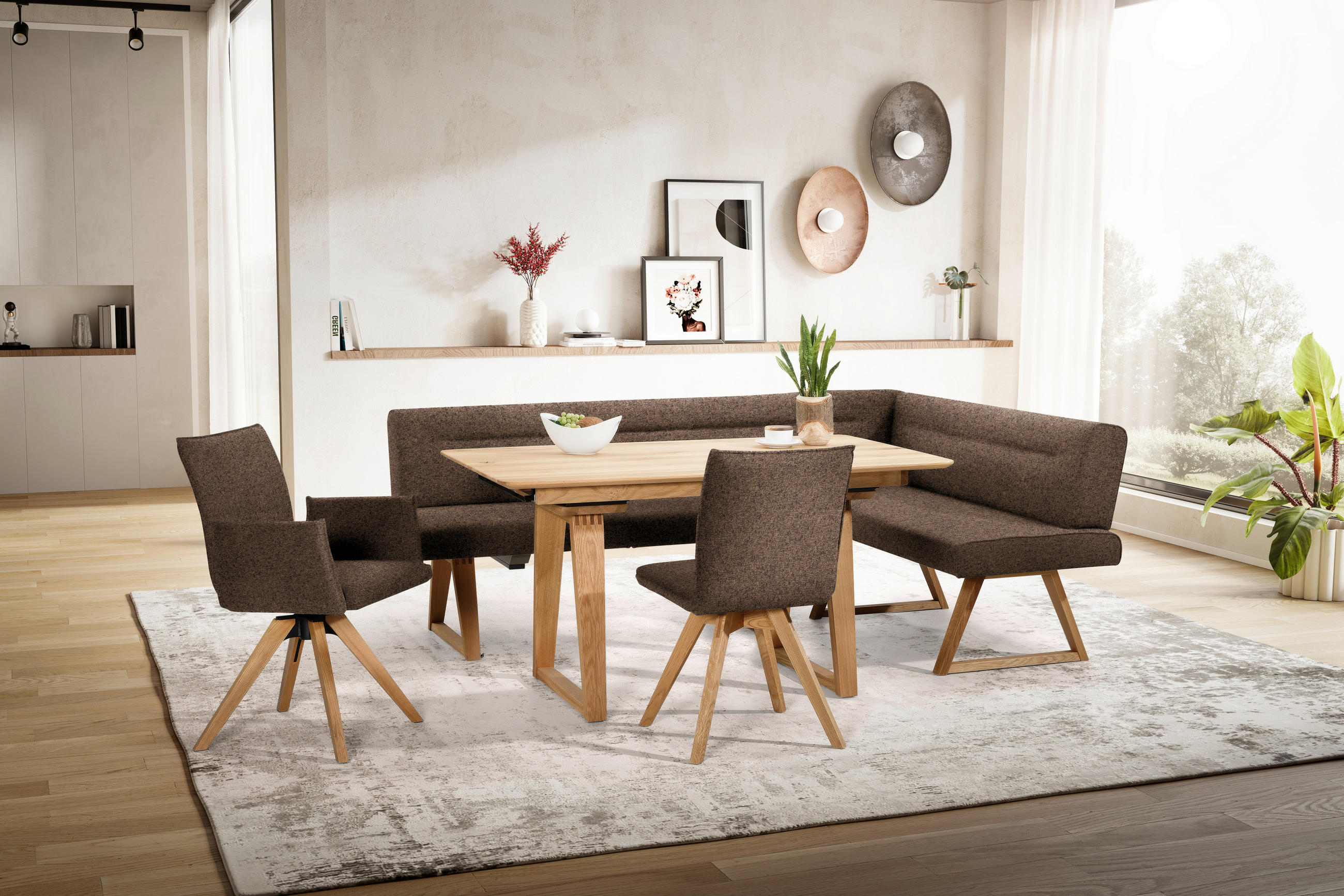 ECKBANK 230/170 cm Samt Braun, Eichefarben Wildeiche massiv   - Eichefarben/Braun, KONVENTIONELL, Holz/Textil (230/170cm) - Moderano