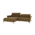 ECKSOFA Olivgrün Flachgewebe Rücken echt, Kopfteilverstellung, Sitztiefenverstellung  - Schwarz/Olivgrün, KONVENTIONELL, Textil/Metall (175/272cm) - Carryhome