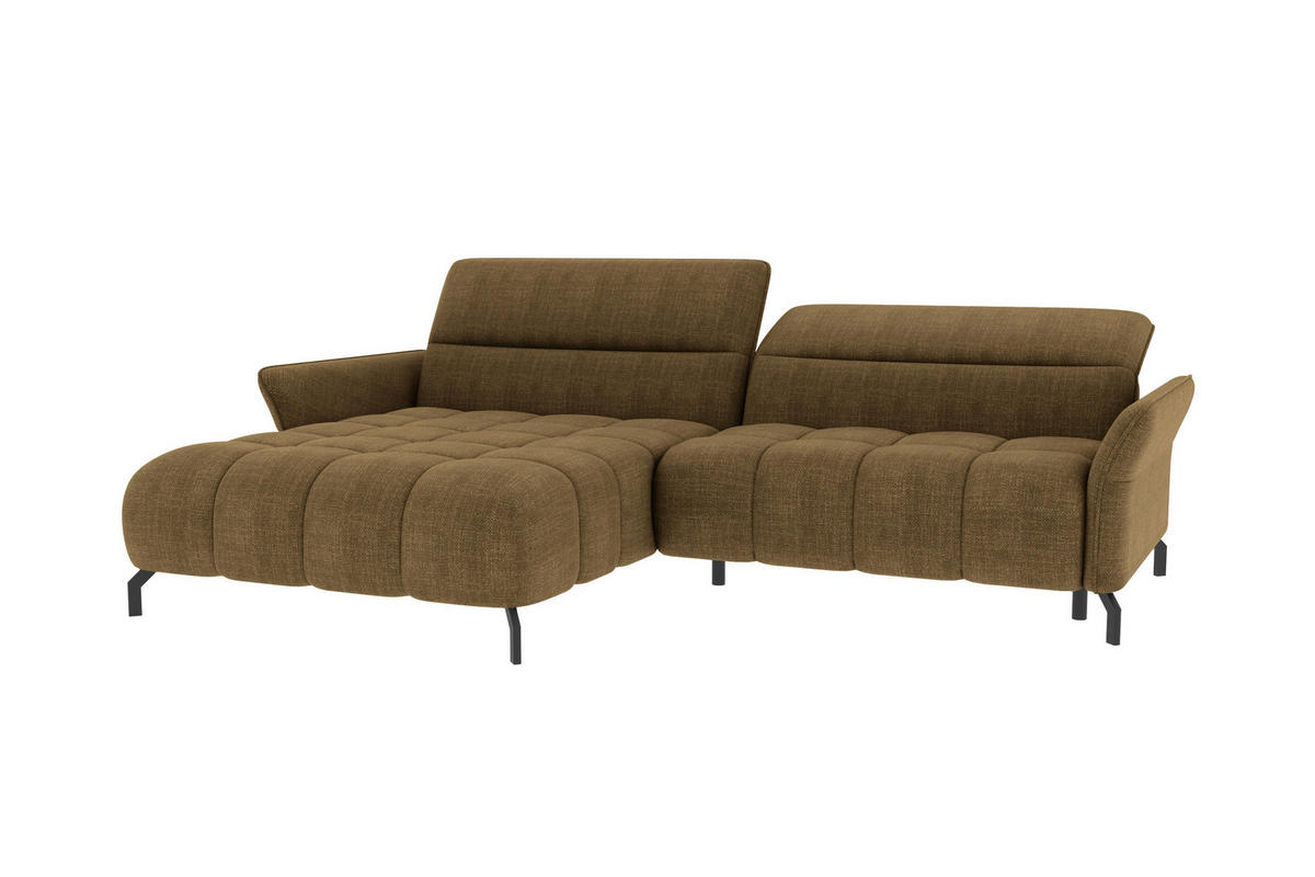 ECKSOFA Olivgrün Flachgewebe Rücken echt, Kopfteilverstellung, Sitztiefenverstellung  - Schwarz/Olivgrün, KONVENTIONELL, Textil/Metall (175/272cm) - Carryhome
