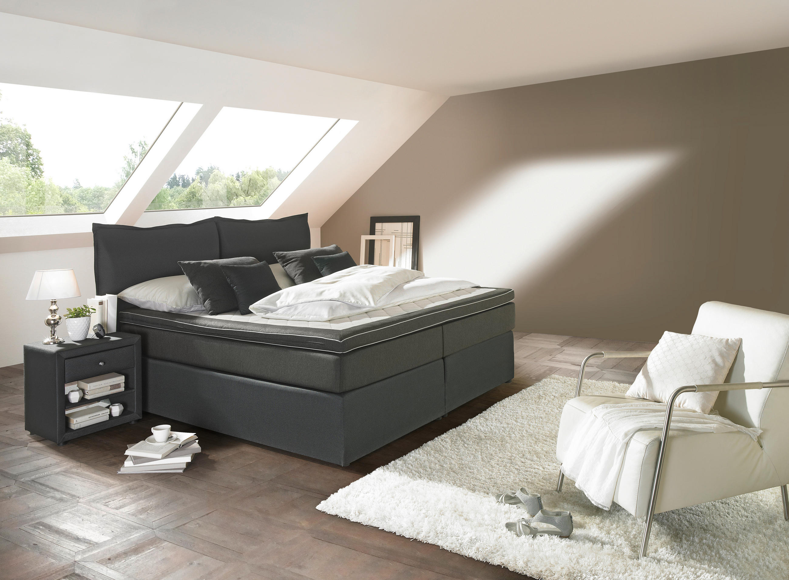 BOXSPRINGBETT 180/200 cm in Anthrazit - Anthrazit/Schwarz, Konventionell, Kunststoff/Textil (180/200cm) - Welnova