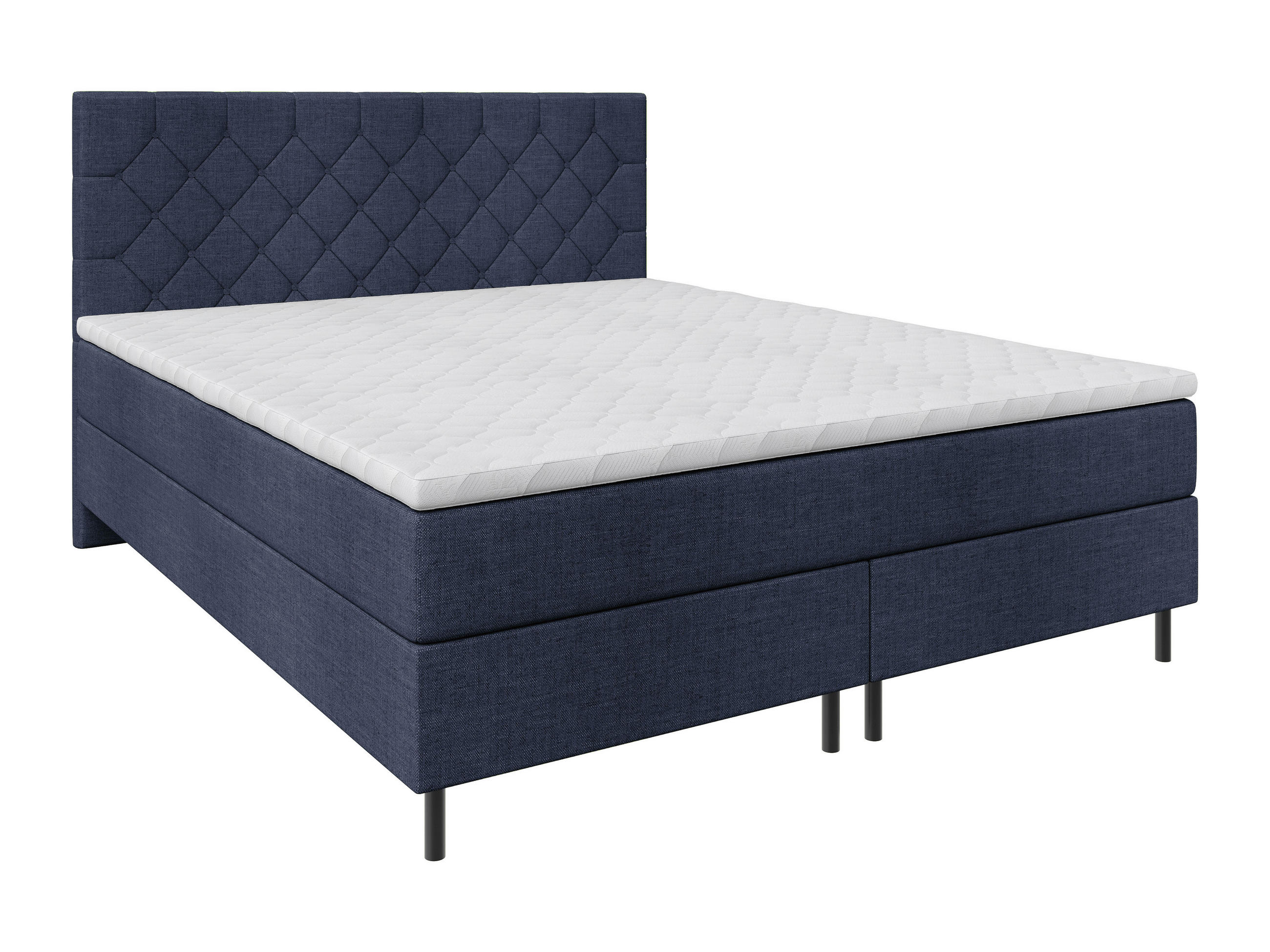 BOXSPRINGBETT 160/200 cm,  in Dunkelblau, Matratze, Topper, H2 + H2 = mittel  - Schwarz/Dunkelblau, KONVENTIONELL, Textil/Metall (160/200cm) - Chameo