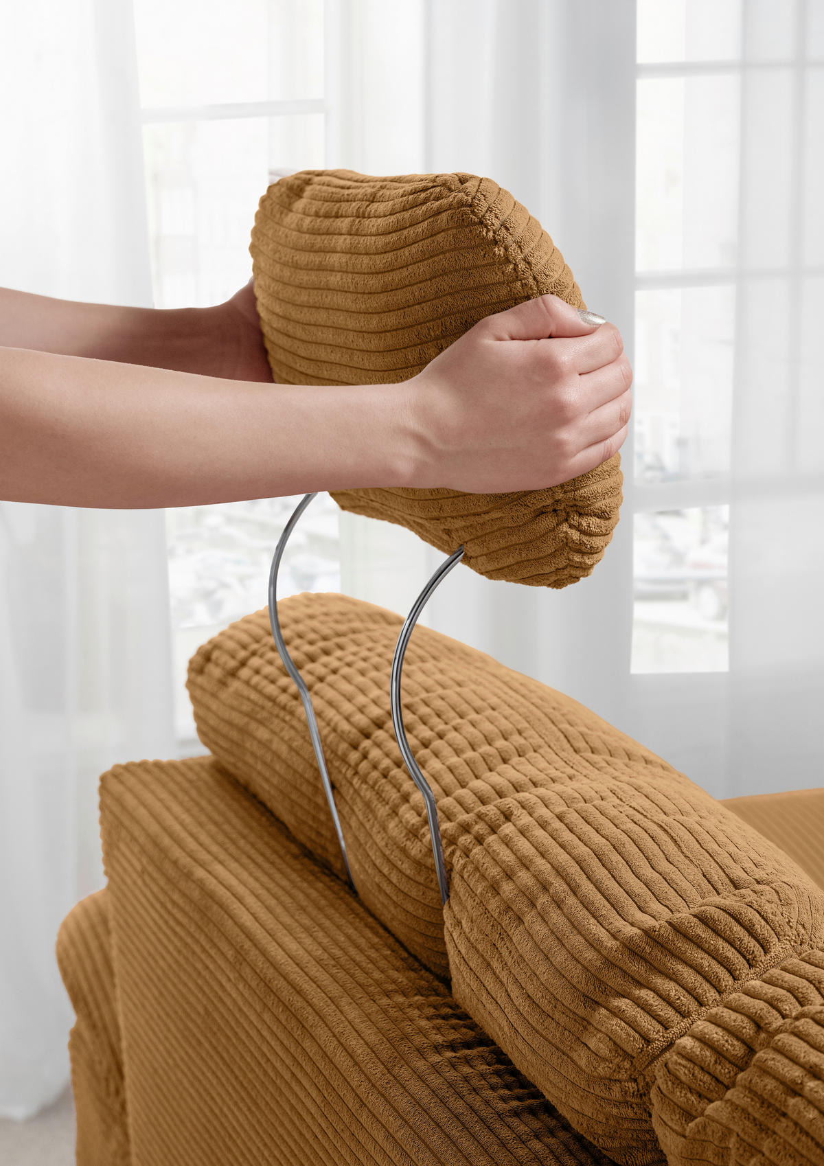 WOHNLANDSCHAFT in Cord Goldfarben  - Goldfarben/Naturfarben, Modern, Holz/Textil (176/338-352/206cm) - Livetastic