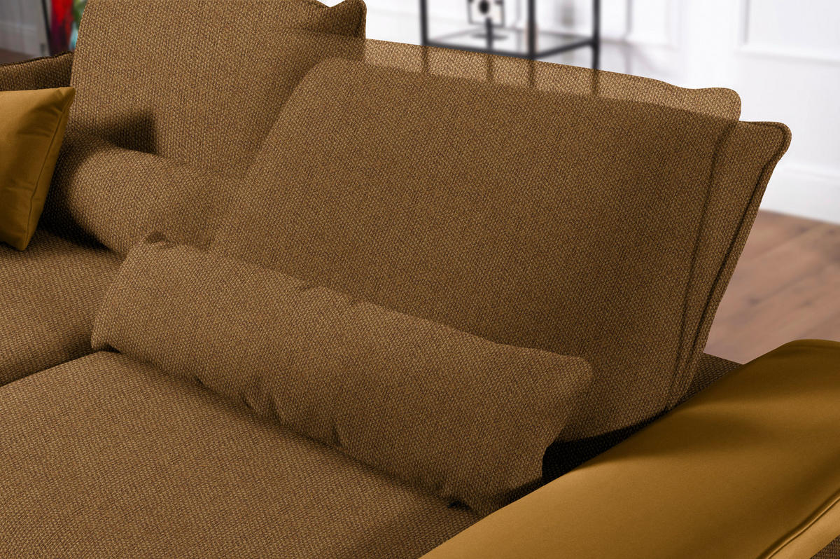 ECKSOFA in Flachgewebe Goldfarben  - Goldfarben/Schwarz, Design, Textil/Metall (273/191cm) - Moderano