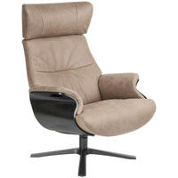 RELAXSESSEL in Leder, Holz Schwarz, Sandfarben  - Sandfarben/Schwarz, Design, Leder/Holz (79/111/83cm)