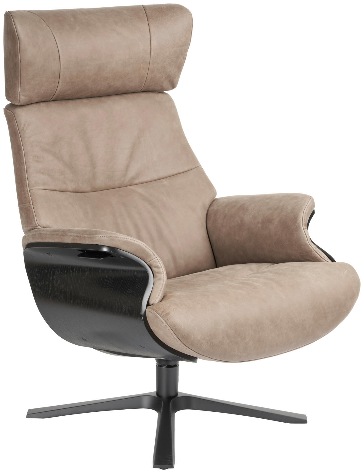 RELAXSESSEL in Leder, Holz Schwarz, Sandfarben  - Sandfarben/Schwarz, Design, Leder/Holz (79/111/83cm)