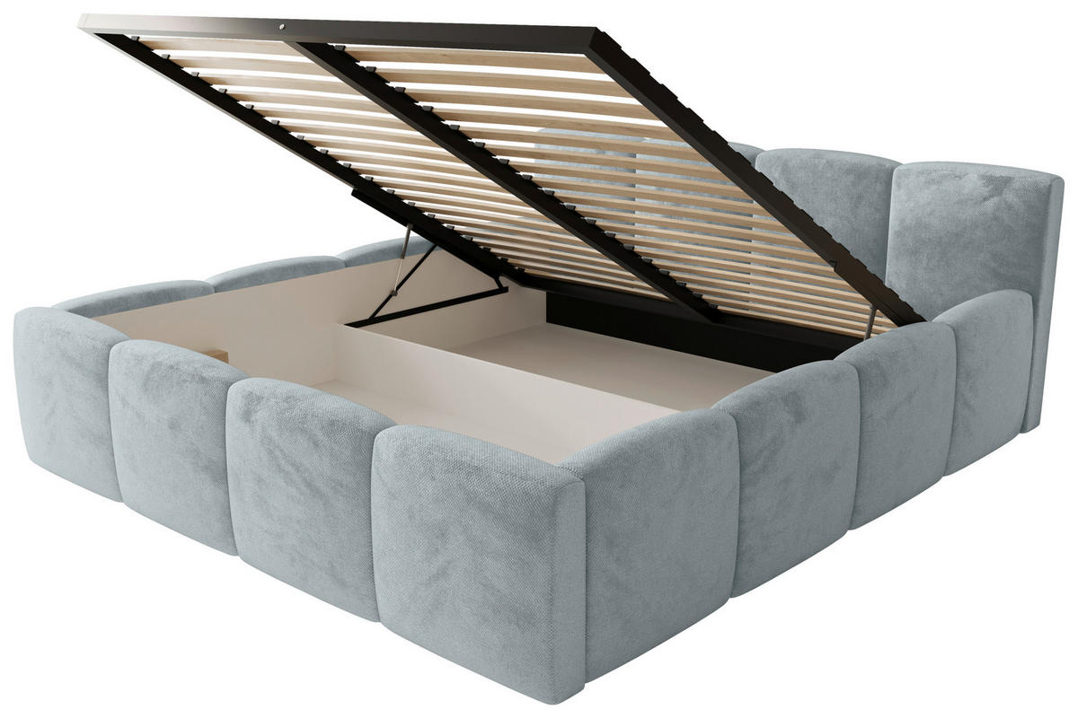 POLSTERBETT 180/200 cm,  in Hellgrau, gepolstertes Kopfteil, Lattenrost, Bettkasten,  - Hellgrau/Schwarz, MODERN, Holz/Textil (180/200cm) - Chameo