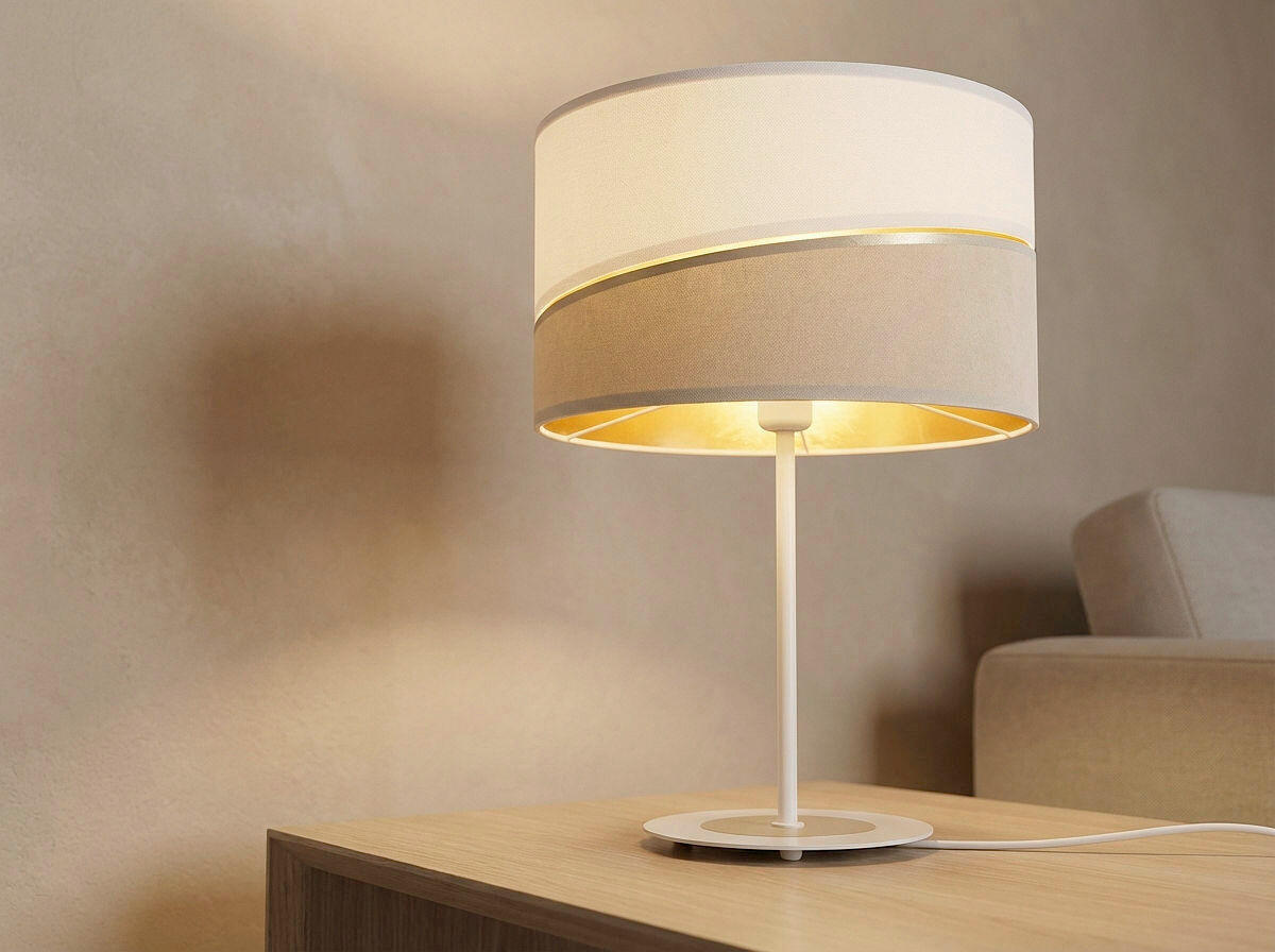 TISCHLEUCHTE Swing 25/41 cm   - Beige/Goldfarben, Design, Kunststoff/Textil (25/41cm)