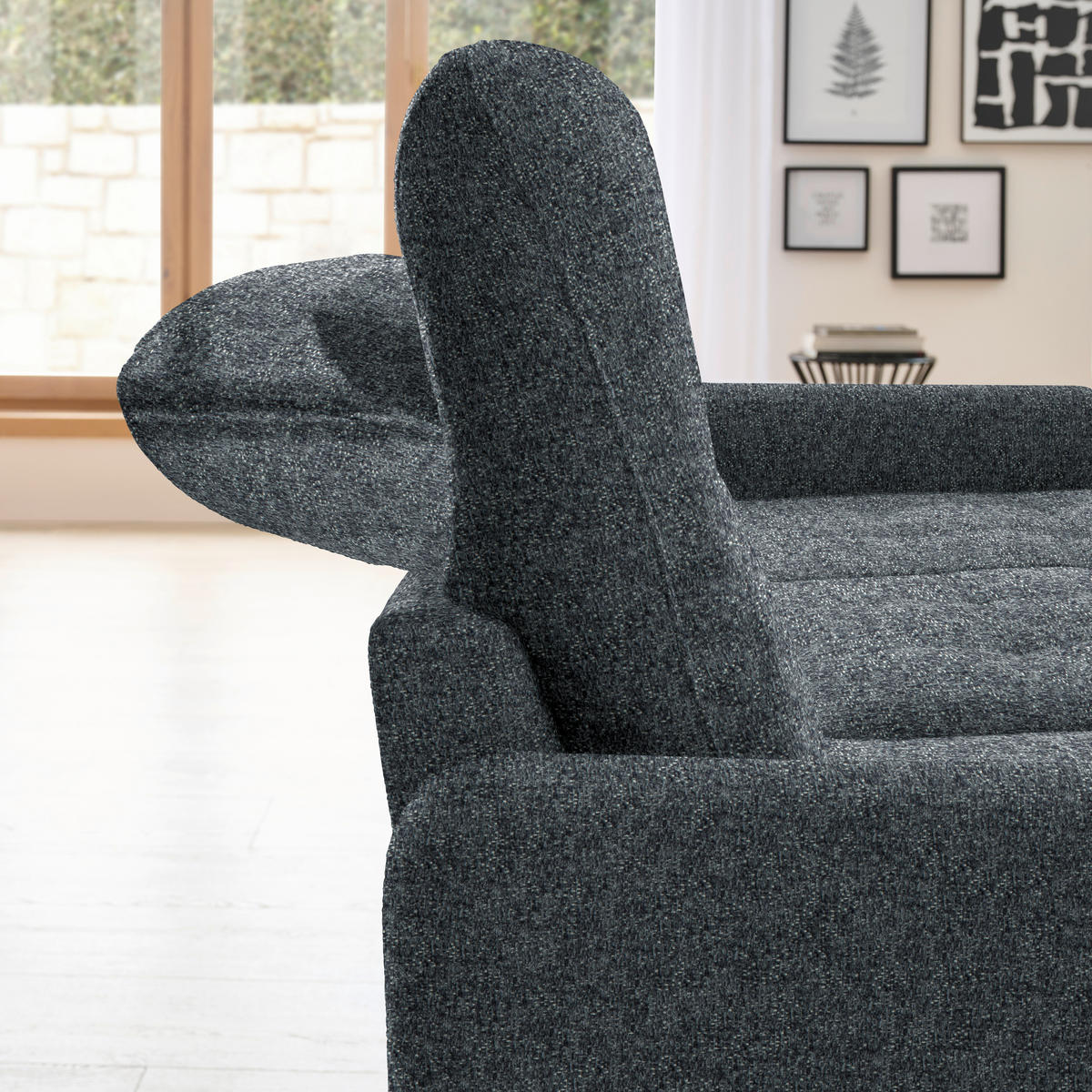 ECKSOFA Dunkelgrau Chenille  - Dunkelgrau/Schwarz, KONVENTIONELL, Textil/Metall (254/190cm) - Livetastic