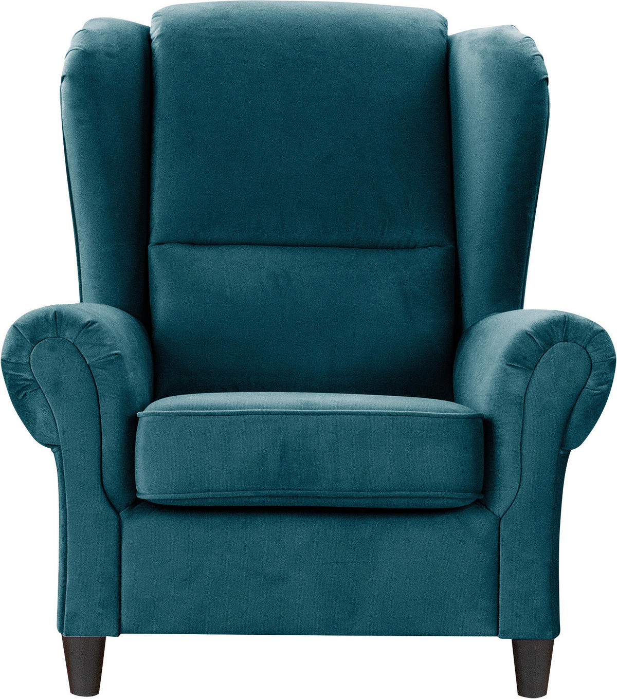 OHRENSESSEL in Plüsch Petrol  - Petrol/Schwarz, Design, Holz/Textil (94/112/92cm) - MID.YOU