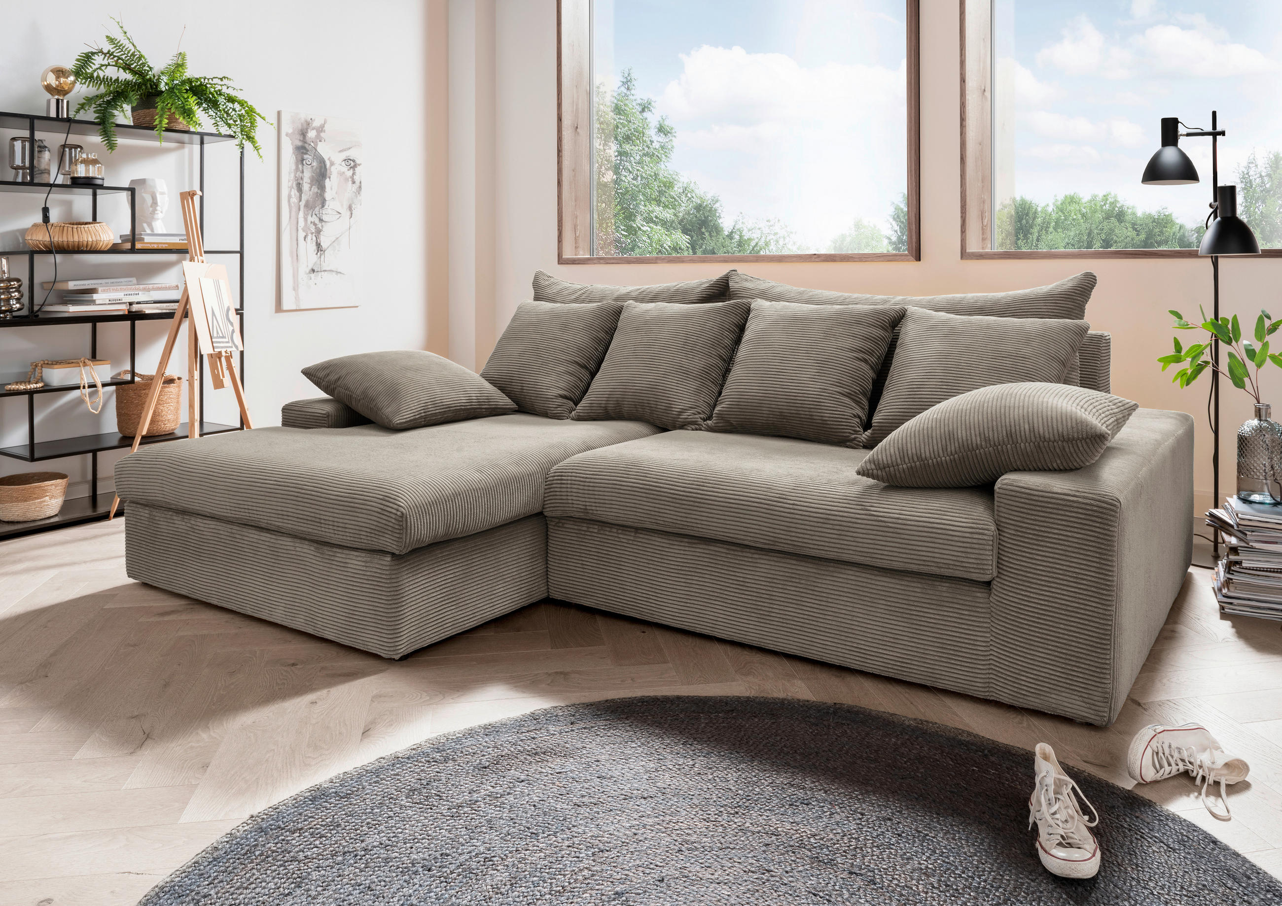 ECKSOFA in Cord Graubraun - Graubraun/Schwarz, Modern, Kunststoff/Textil (200/278cm) - Livetastic