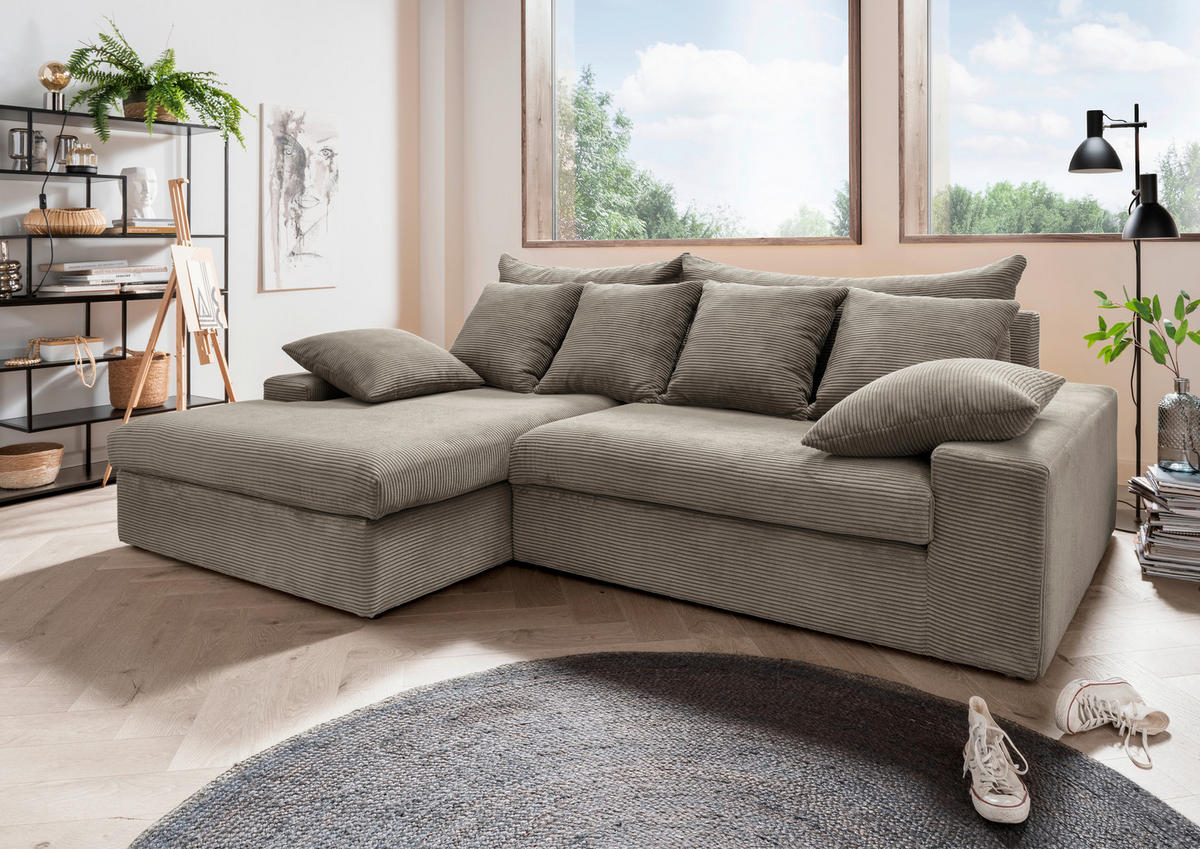 ECKSOFA in Cord Graubraun  - Graubraun/Schwarz, Modern, Kunststoff/Textil (200/278cm) - Livetastic