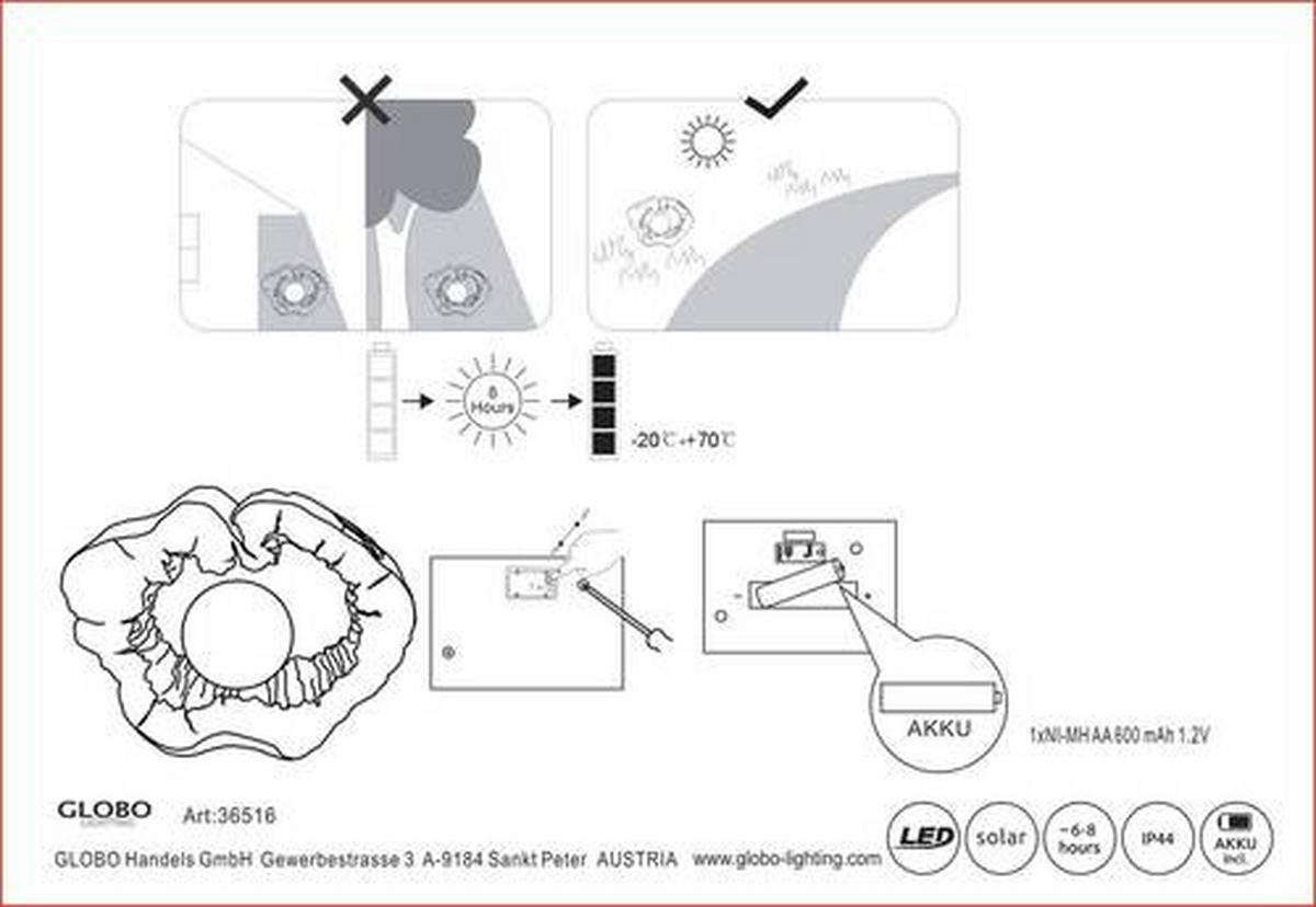 SOLCELLSLAMPA - brun, Natur, plast (30,5/8,5/25,5cm) - Globo