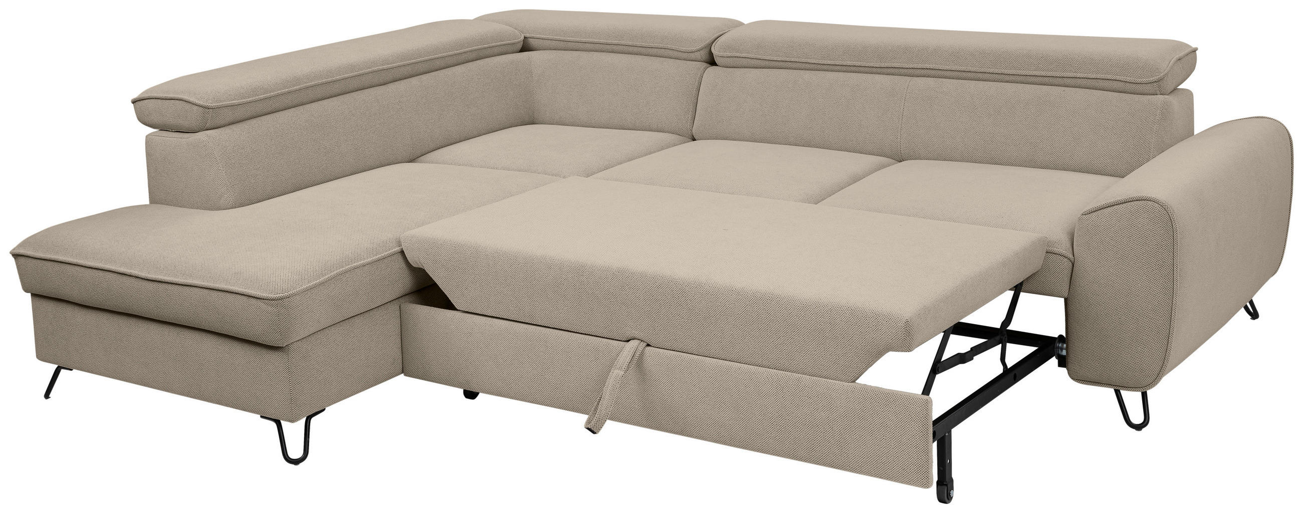 ECKSOFA in Flachgewebe Beige  - Beige/Schwarz, Design, Textil/Metall (200/250cm) - Stylife