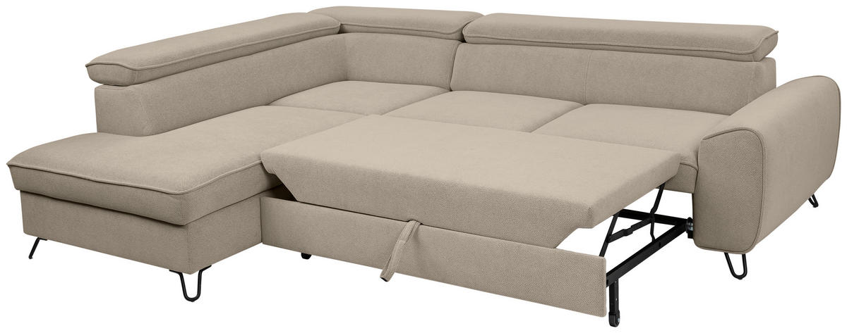 ECKSOFA in Flachgewebe Beige  - Beige/Schwarz, Design, Textil/Metall (200/250cm) - Stylife