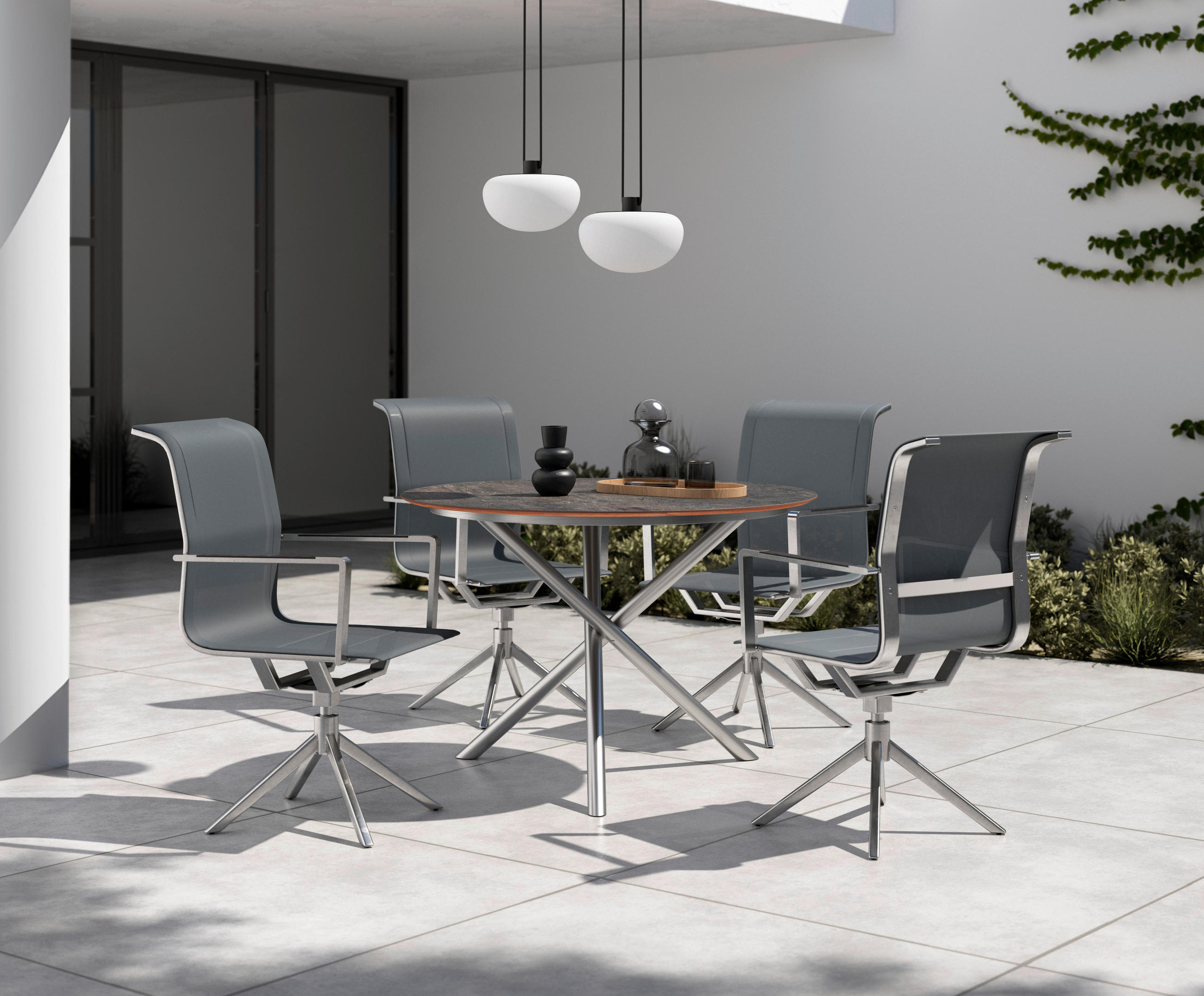 GARTENTISCH 110/110/75 cm Metall, Kunststoff rund  - Edelstahlfarben, Design, Kunststoff/Metall (110/110/75cm) - Ambia Garden