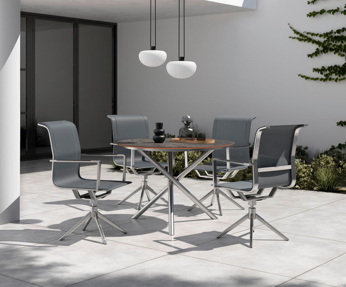 GARTENTISCH 110/110/75 cm Metall, Kunststoff rund  - Edelstahlfarben, Design, Kunststoff/Metall (110/110/75cm) - Ambia Garden