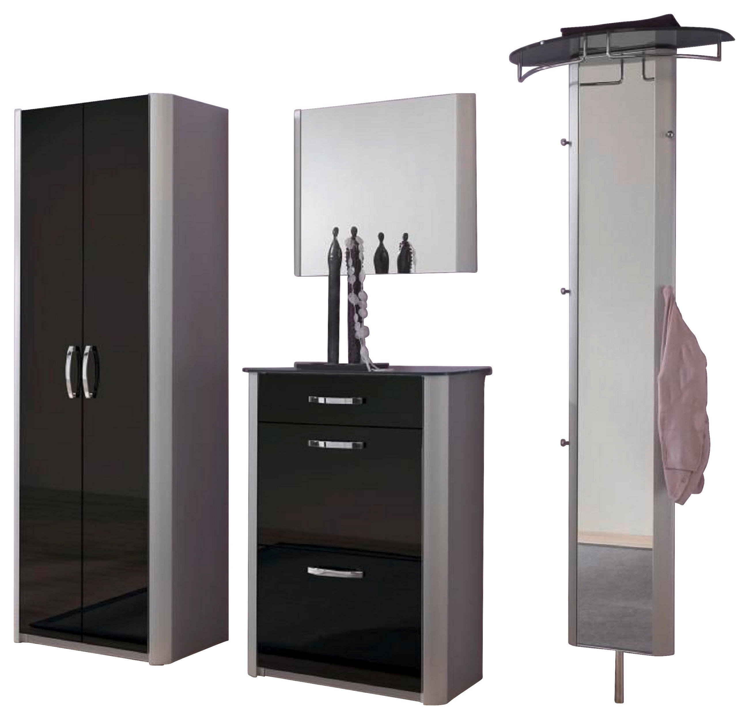 SCHUHSCHRANK Schwarz, Silberfarben, Alufarben  - Chromfarben/Silberfarben, Basics, Glas/Holzwerkstoff (71/97/35cm) - Moderano