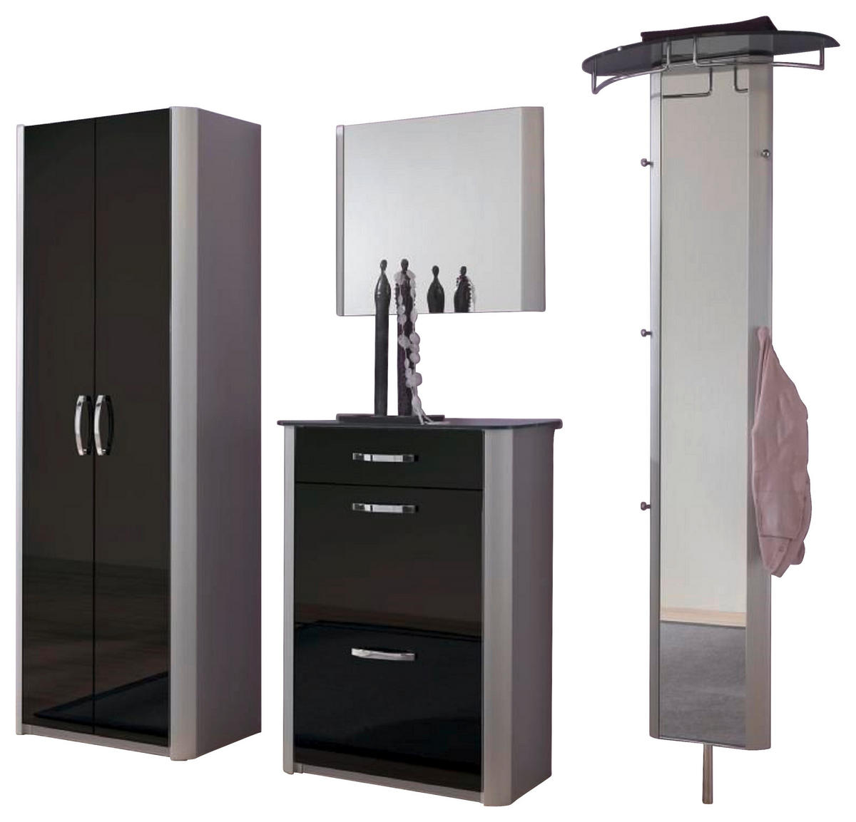 SCHUHSCHRANK Schwarz, Silberfarben, Alufarben  - Chromfarben/Silberfarben, Basics, Glas/Holzwerkstoff (71/97/35cm) - Moderano