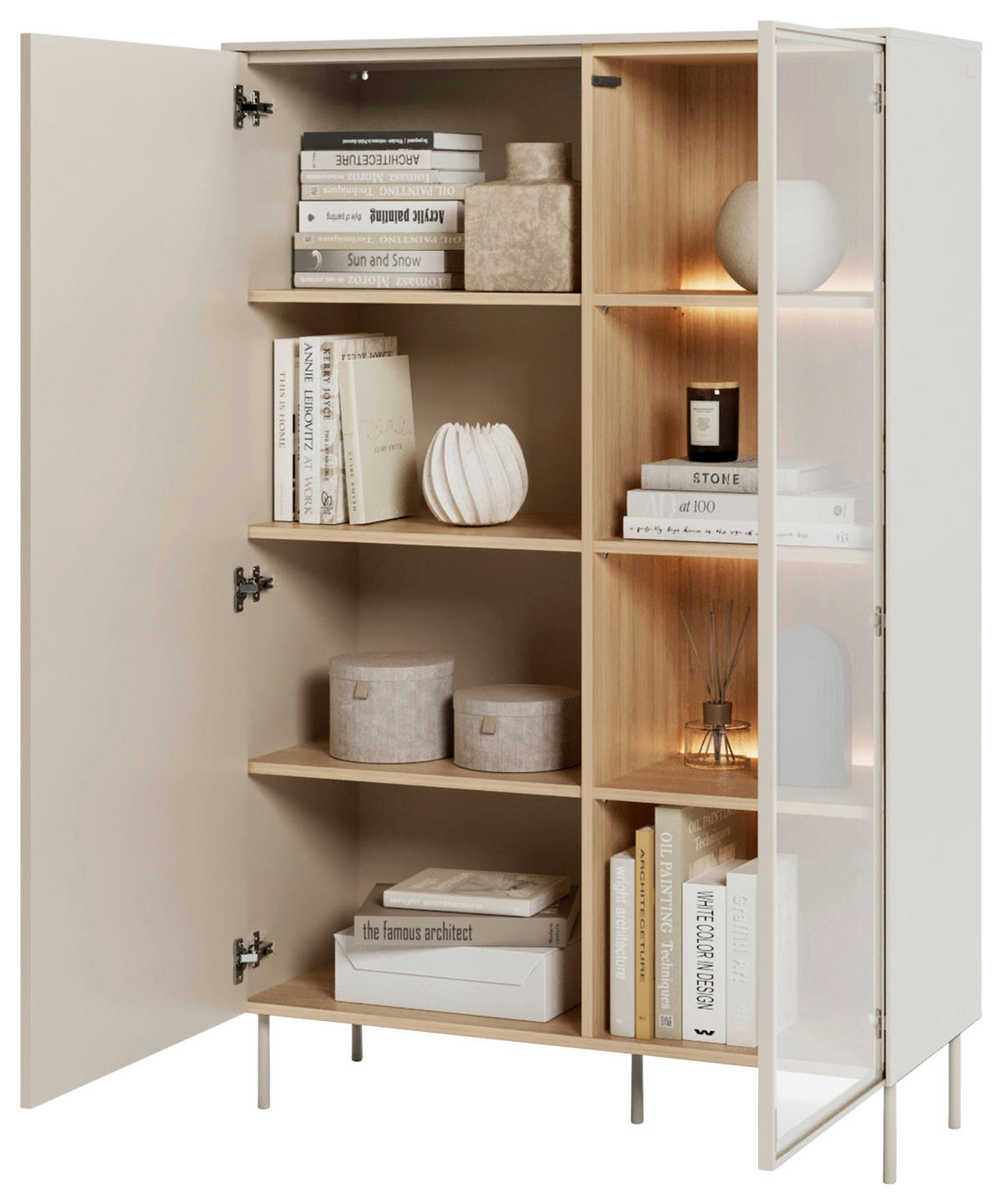 HIGHBOARD 102/156/41 cm Eichefarben, Kaschmir  102/156/41 cm  - Kaschmir/Eichefarben, MODERN, Glas/Holzwerkstoff (102/156/41cm) - Carryhome