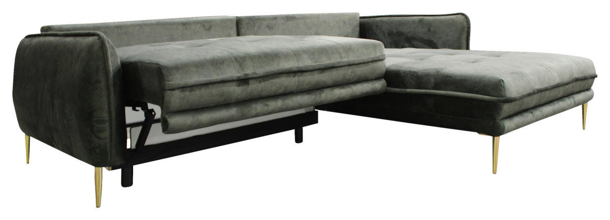 ECKSOFA Grün Velours  - Goldfarben/Grün, Design, Textil/Metall (264/196cm) - MID.YOU